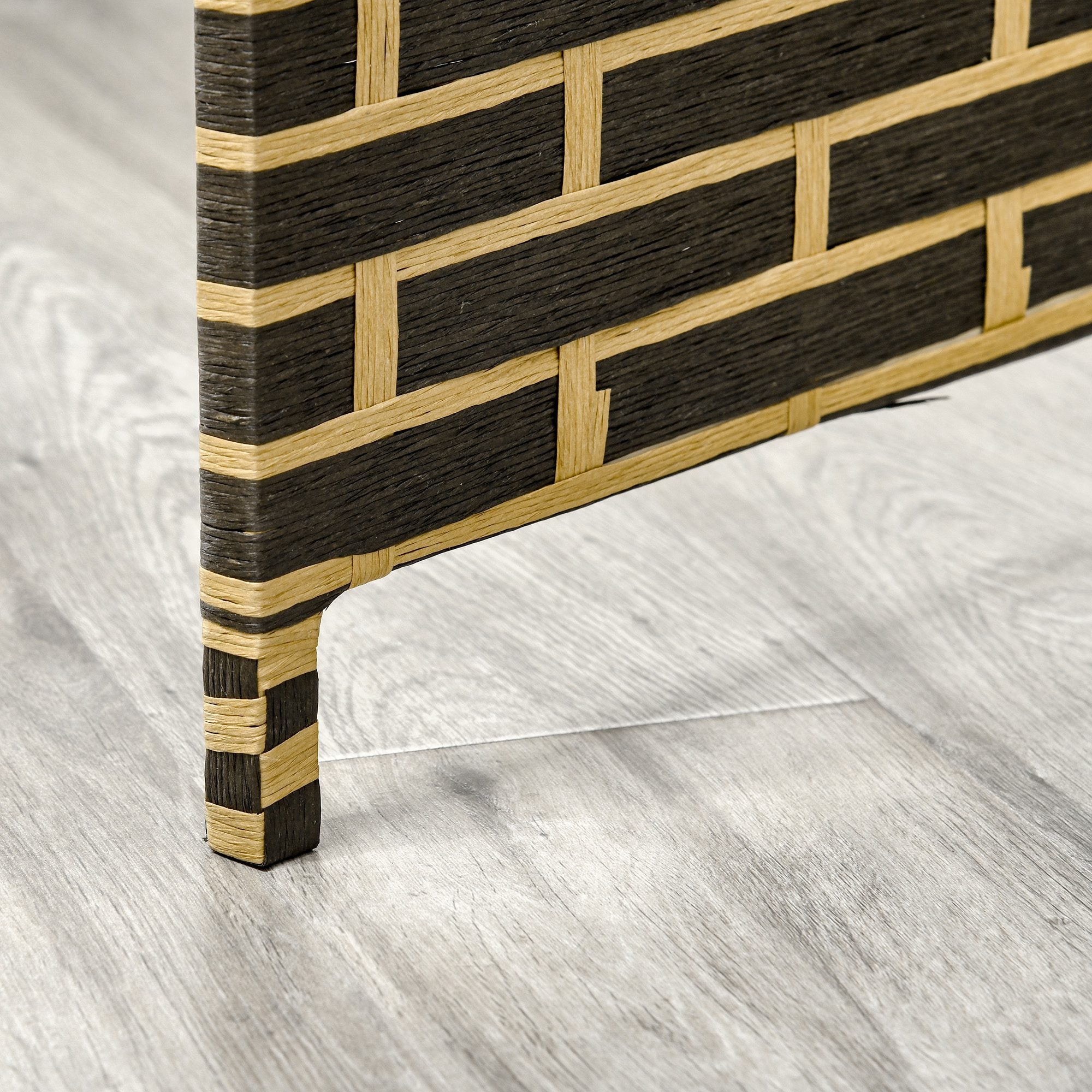 Indoor Room Divider 4 Foldable Panels 180L x 180H cm Poplar Wood Woven Paper Fibers Chocolate Straw