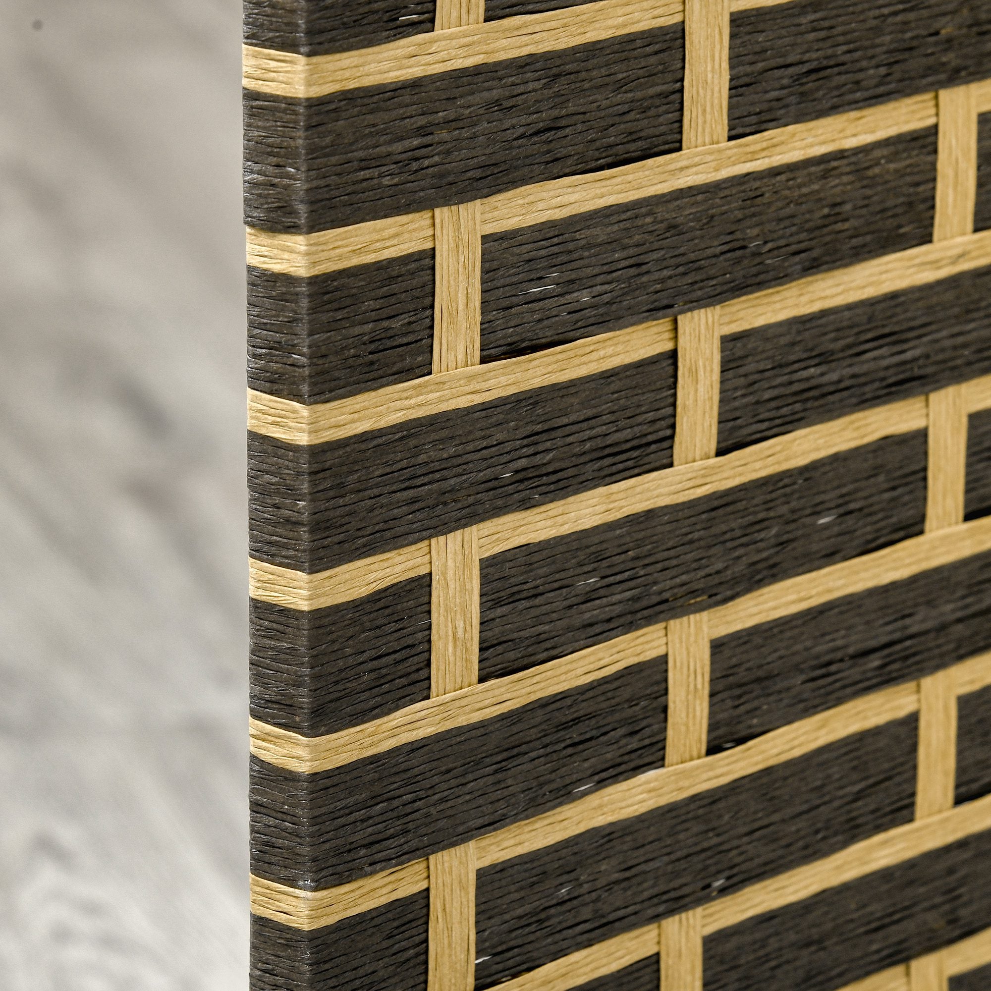 Indoor Room Divider 4 Foldable Panels 180L x 180H cm Poplar Wood Woven Paper Fibers Chocolate Straw