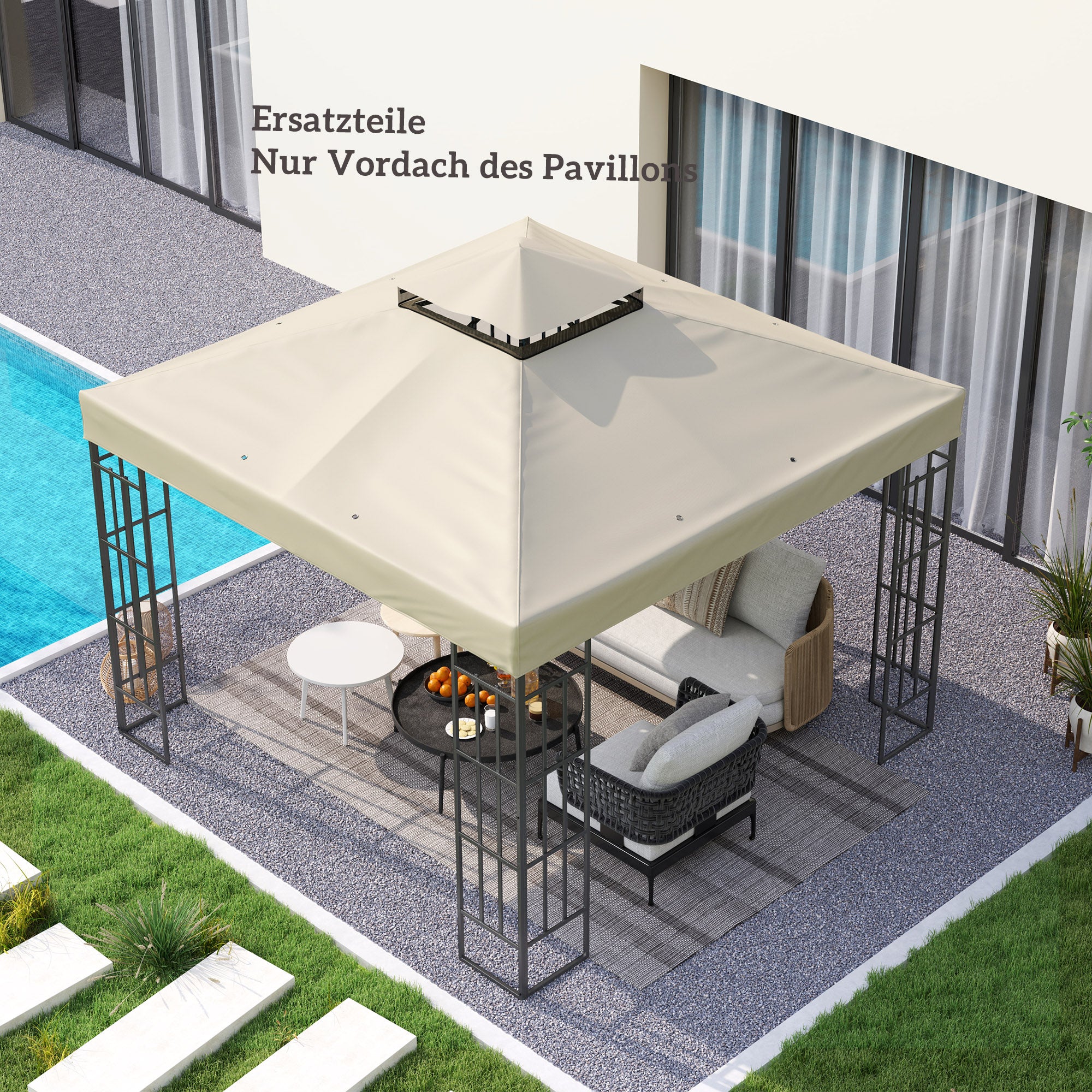 Replacement Canopy for Pavilion 3 x 3 m, water-resistant pavilion roof, double-tier replacement cover for garden pavilion, parts made of Oxford fabric, 370 g/m², Cream White