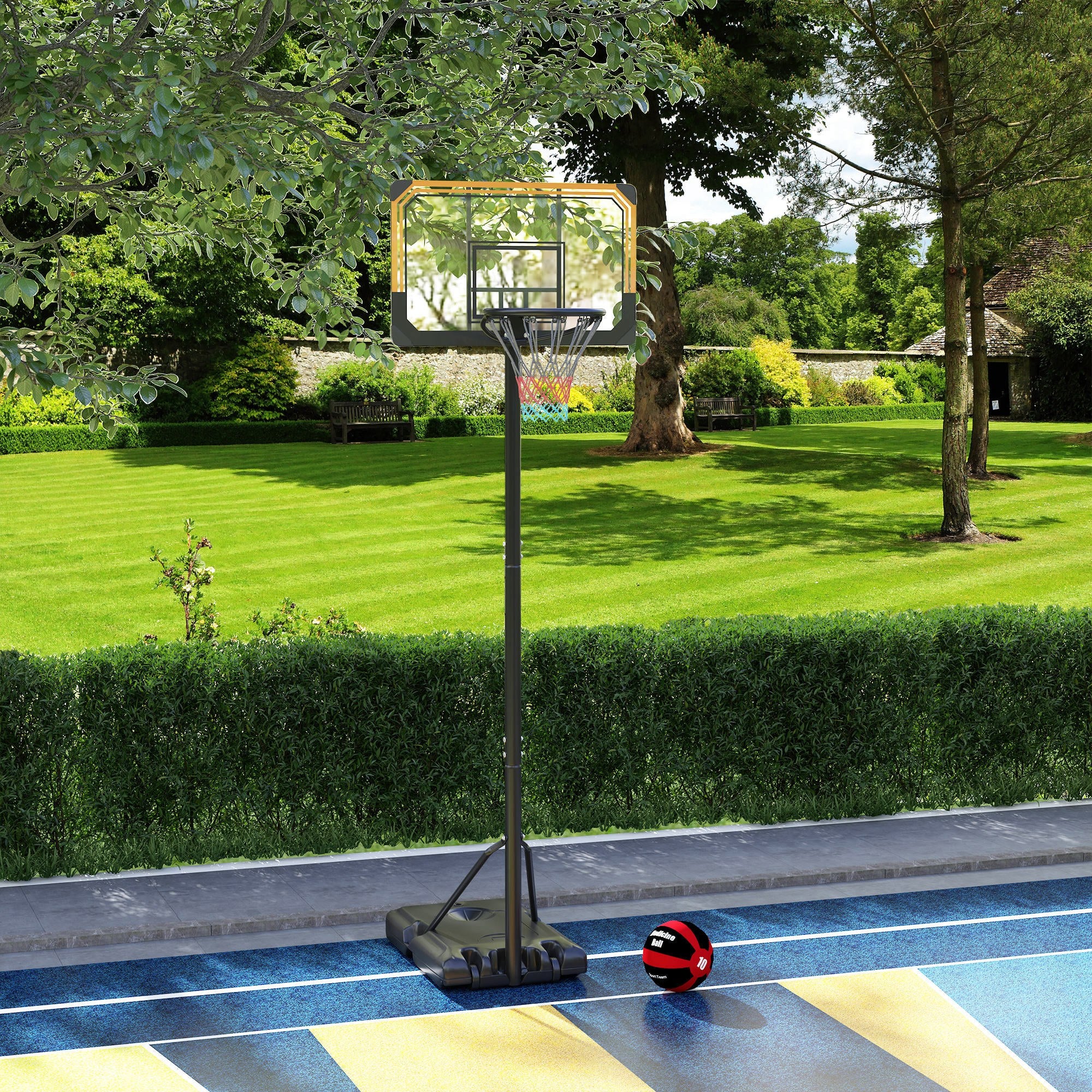 SPORTNOW Basketball Hoop Outdoor with Stand, 182-213 cm Height Adjustable Basketball Stand with Wheels, Stand Base with Water Sand, Basketball System for Teenagers, Adults, in Backyards, Gardens