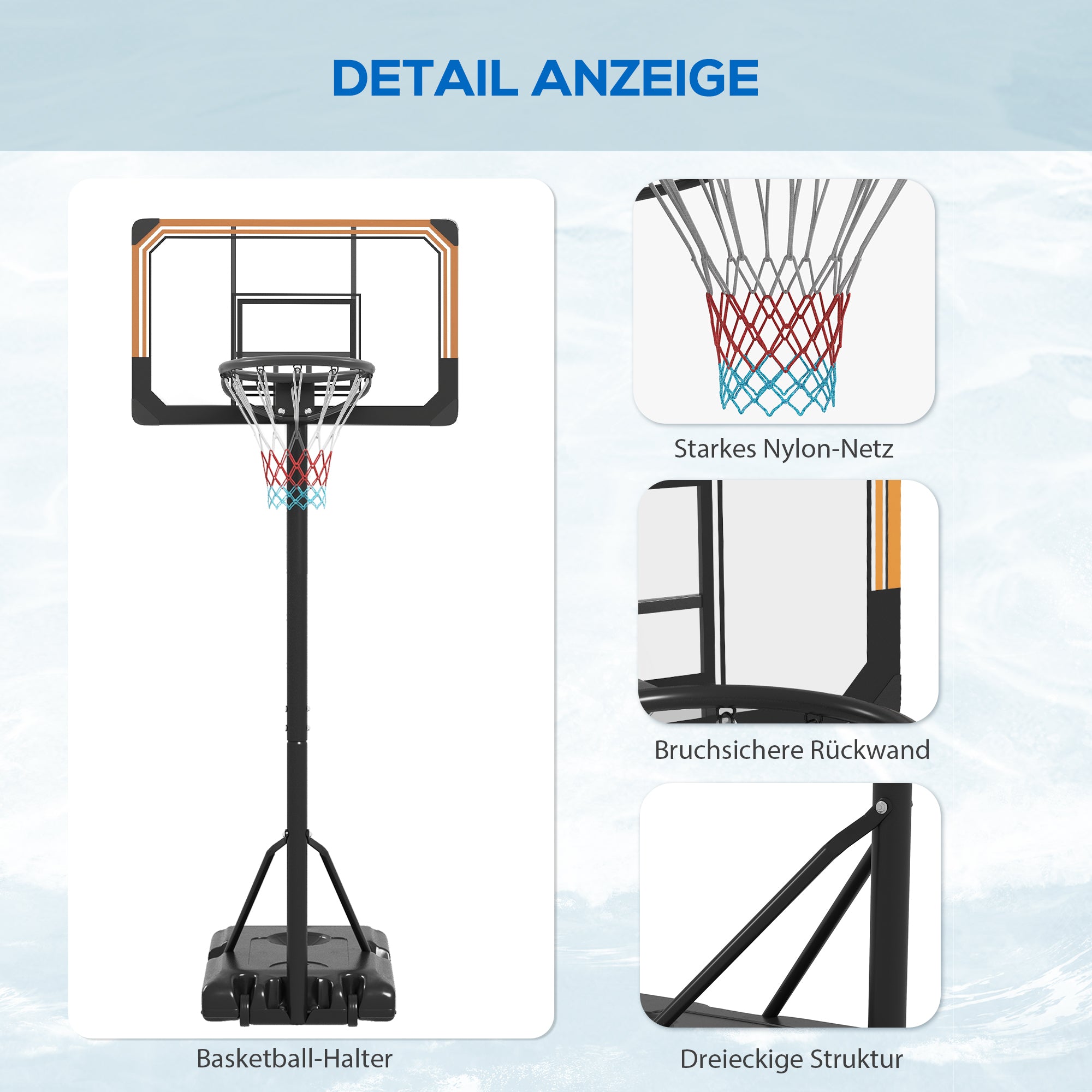 SPORTNOW Basketball Hoop Outdoor with Stand, 182-213 cm Height Adjustable Basketball Stand with Wheels, Stand Base with Water Sand, Basketball System for Teenagers, Adults, in Backyards, Gardens