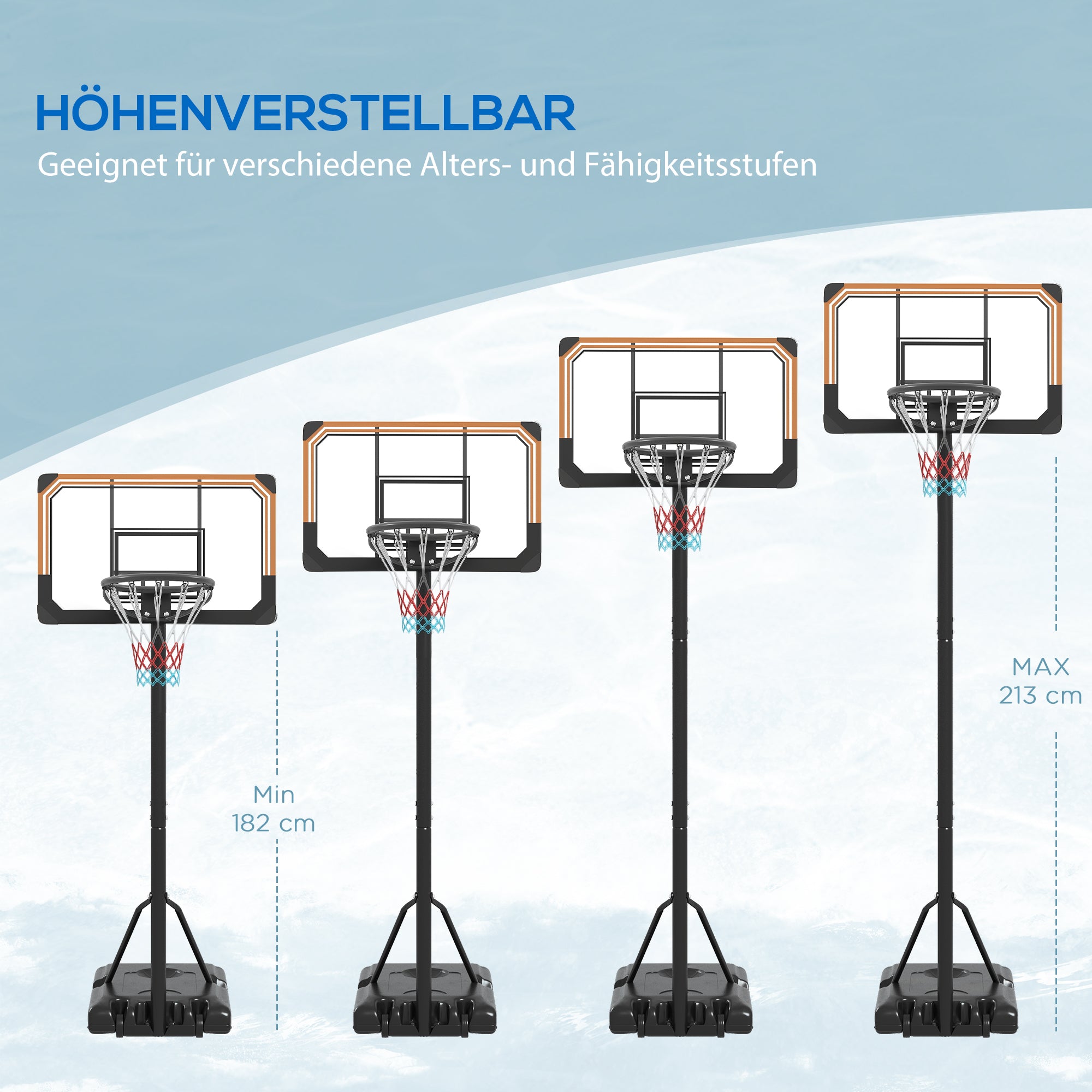 SPORTNOW Basketball Hoop Outdoor with Stand, 182-213 cm Height Adjustable Basketball Stand with Wheels, Stand Base with Water Sand, Basketball System for Teenagers, Adults, in Backyards, Gardens