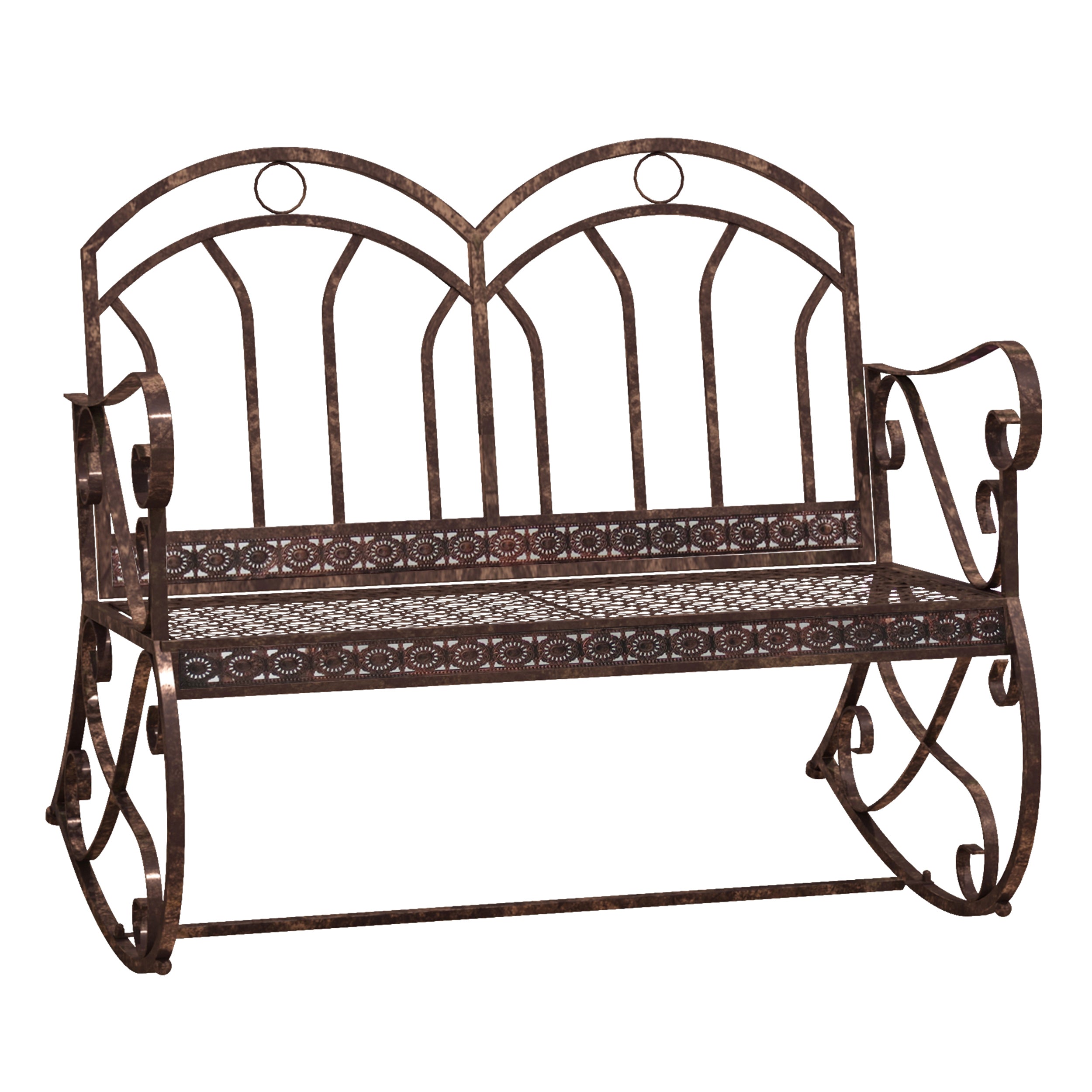 Garden Bench Rocking Chair Park Bench Seat Bench 2-Seater Metal (Modell3/ Bronze-Red)