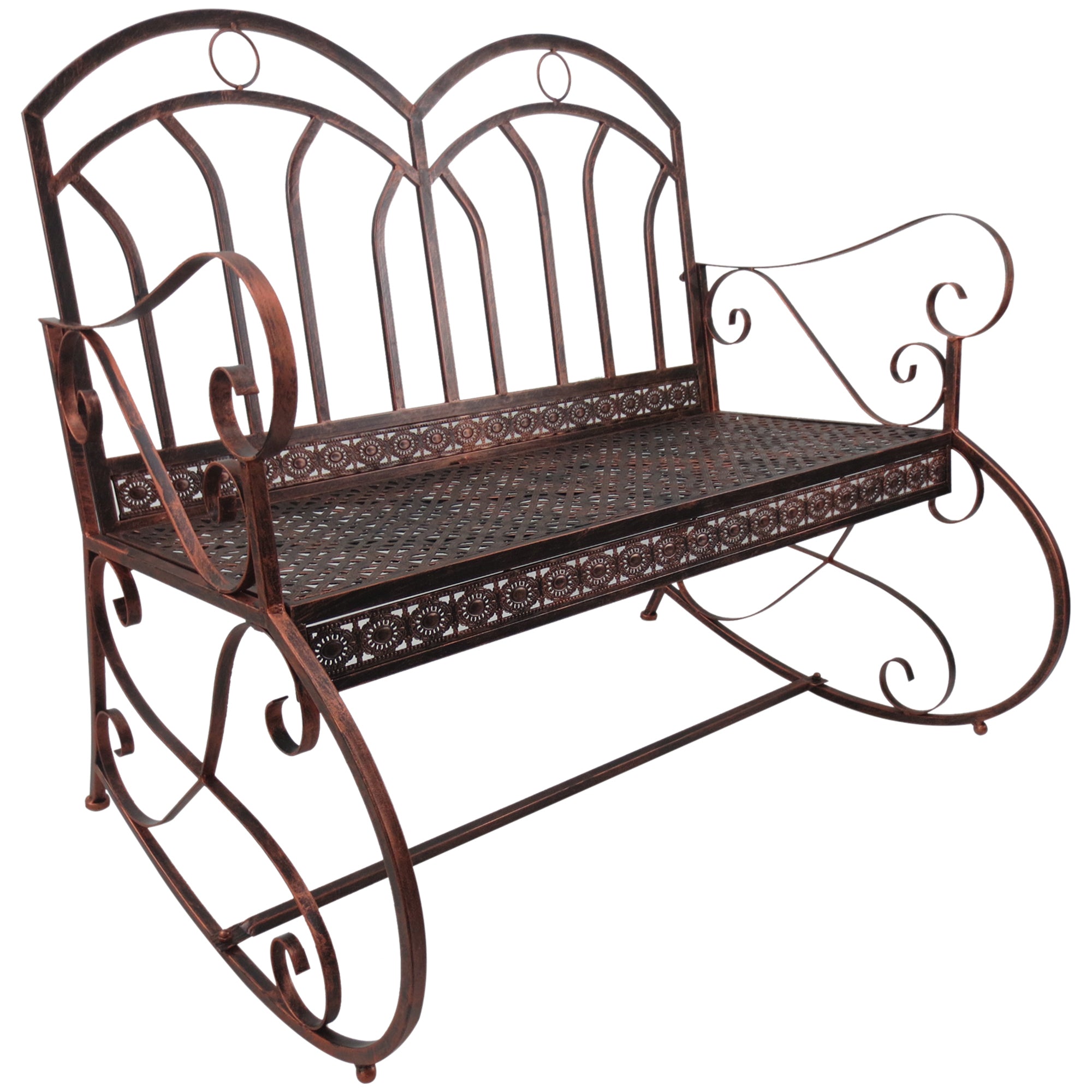Garden Bench Rocking Chair Park Bench Seat Bench 2-Seater Metal (Modell3/ Bronze-Red)