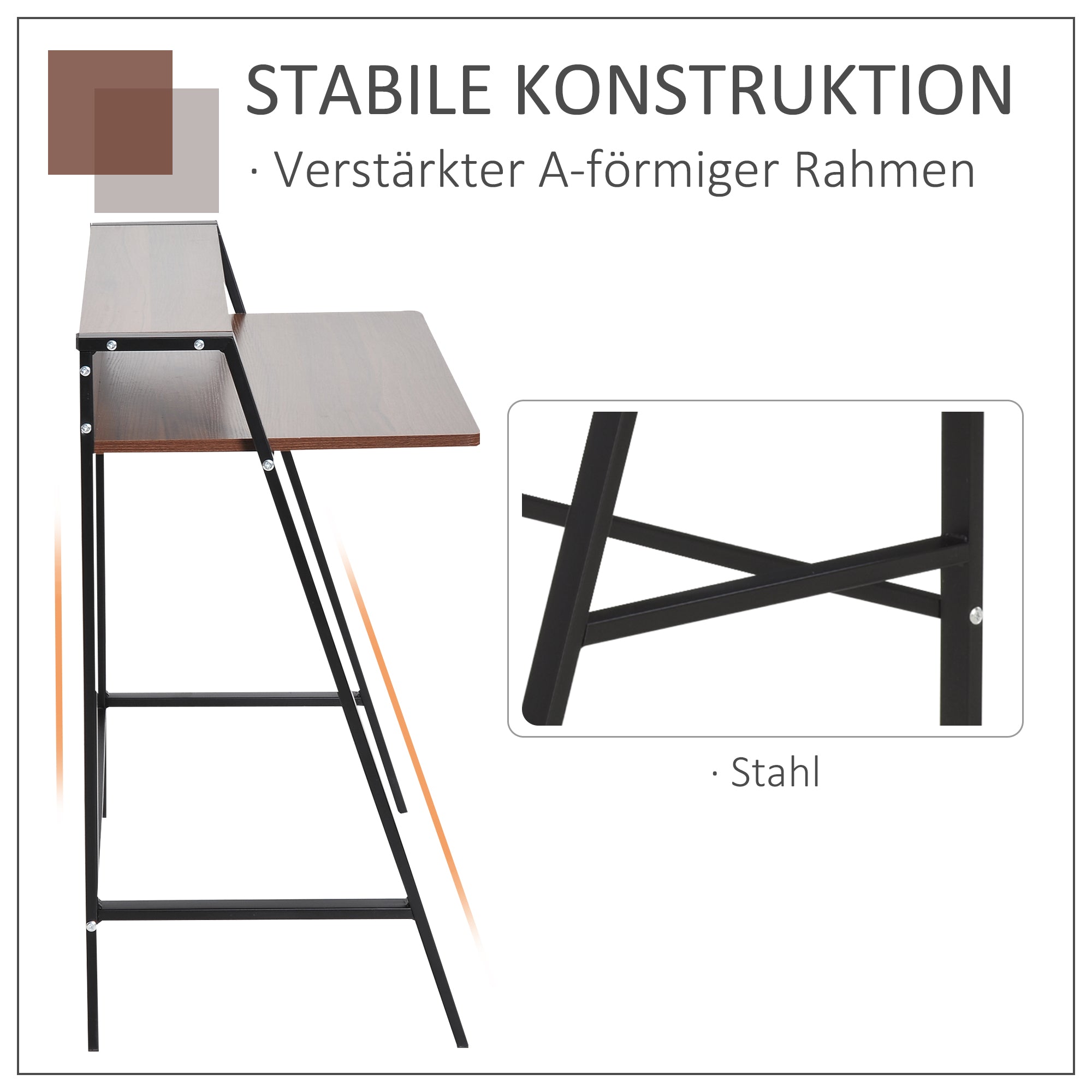 Desk, Computer Desk with Shelf and Cable Management, Modern Desk with Metal Frame for Study Room, Bedroom, Home Office, 84 x 45 x 85 cm, Walnut+Black