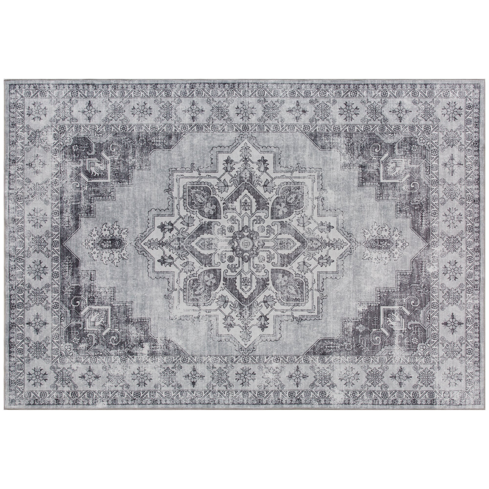 Machine-Washable Anti-Slip Vintage Flannel Short-Pile Area Rug for Living Room, Kitchen, Patio & Balcony, 90.6 x 63 in, Gray