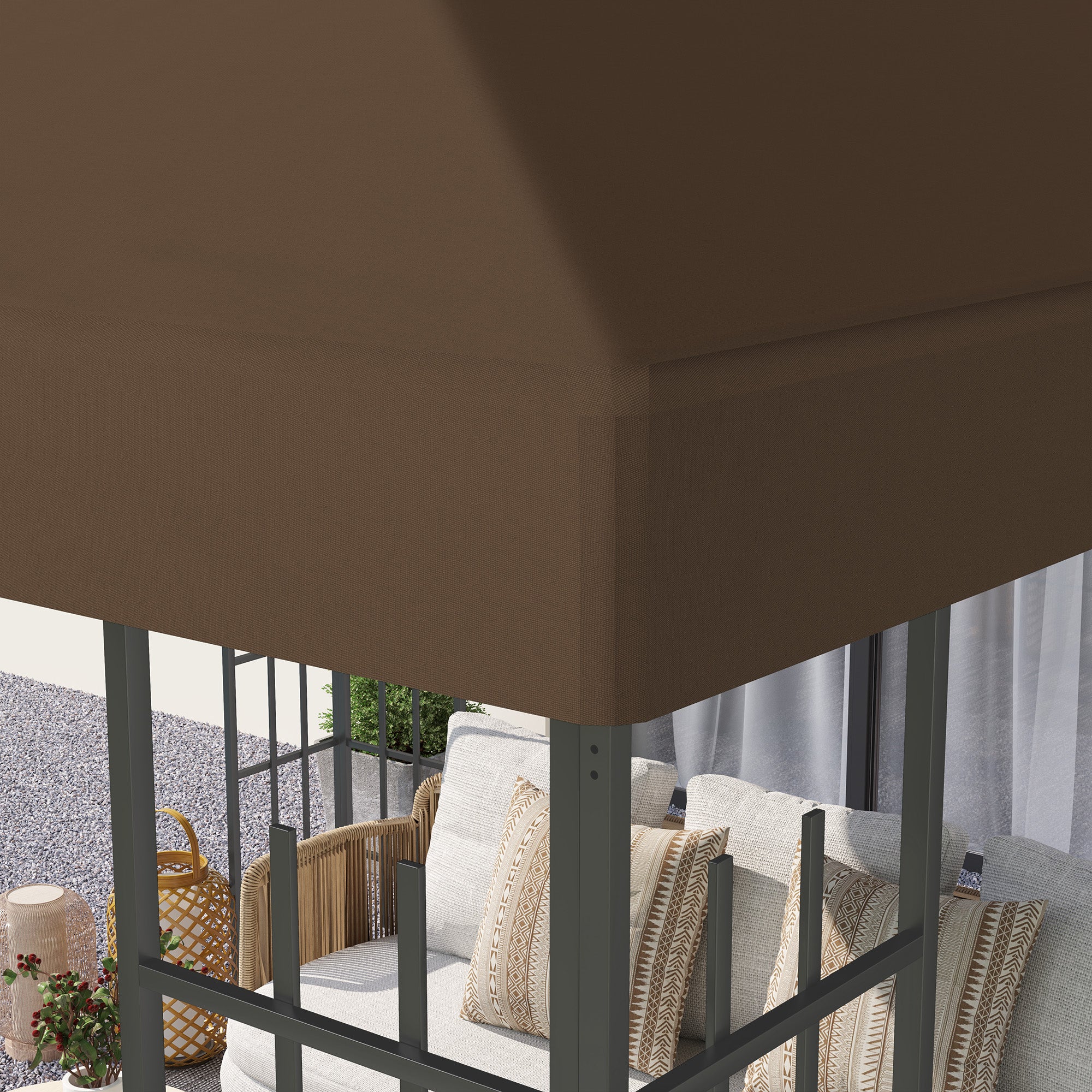 Replacement Roof for 3x3m Garden Gazebo, Water-Resistant Gazebo Cover in Brown Oxford 600D Fabric 370g/㎡ Anti-UV 30+ with 8 Drainage Holes