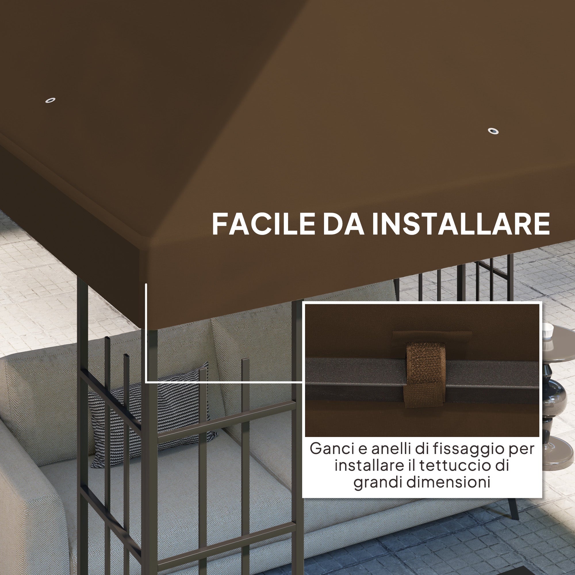 Replacement Roof for 3x3m Garden Gazebo, Water-Resistant Gazebo Cover in Brown Oxford 600D Fabric 370g/㎡ Anti-UV 30+ with 8 Drainage Holes