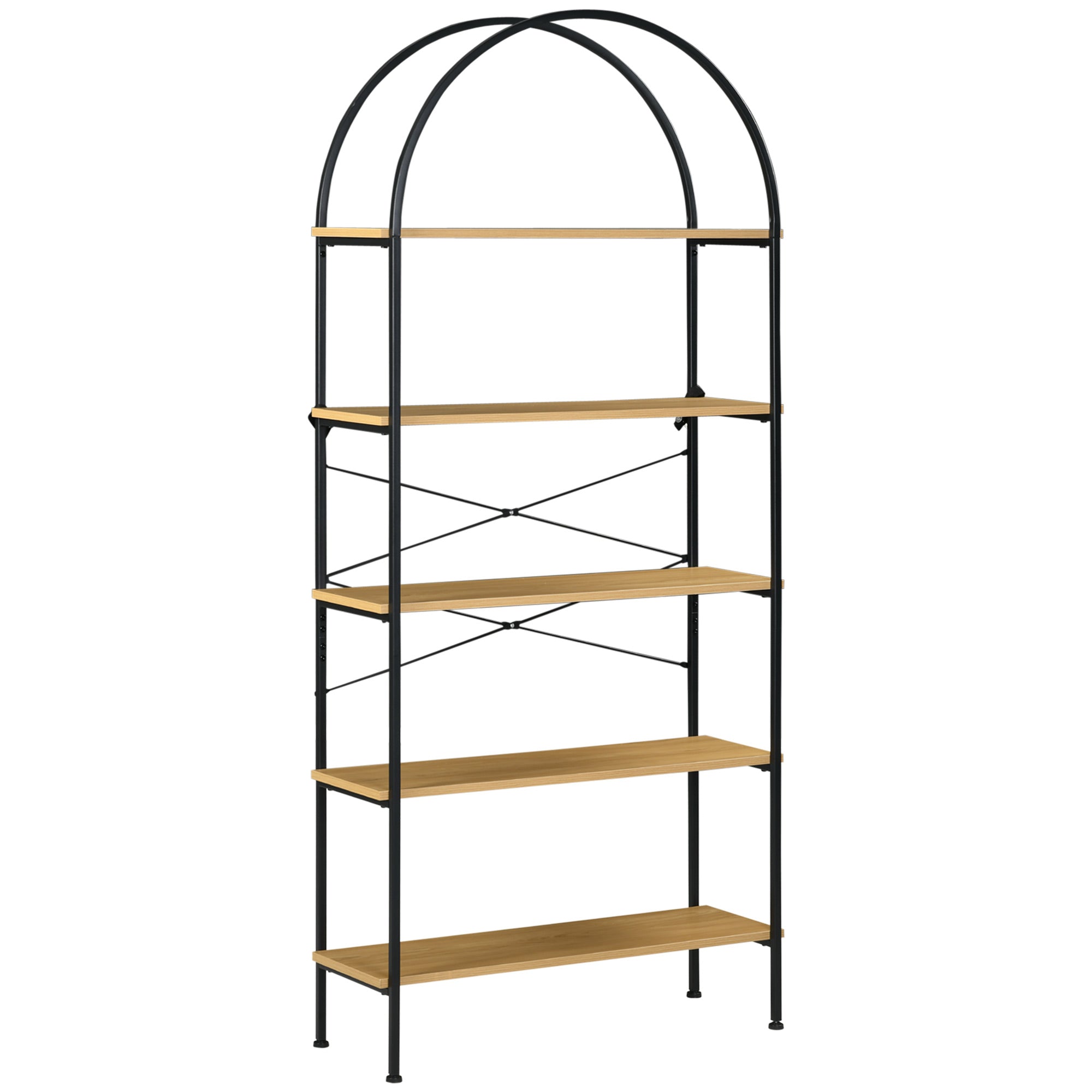 5-tier Storage Shelf Bookcase high rounded arch industrial-style - 80 x 28 x 179 cm natural black