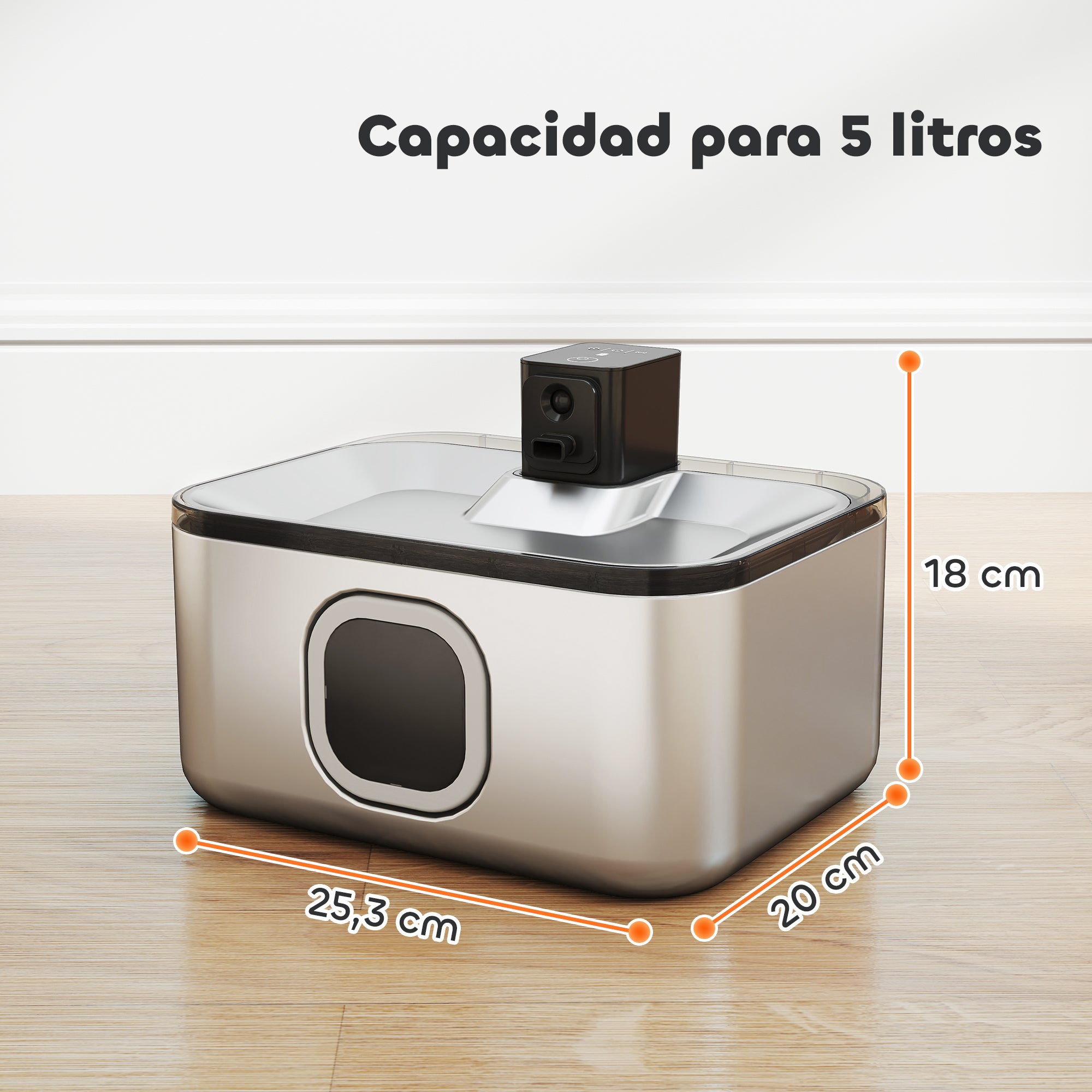 Stainless Steel Cordless Cat Fountain 5L Cat Water Dispenser Automatic Water Fountain for Multiple Pets with LED Light Super Silent Pump Motion Sensor and 3-Stage Filter