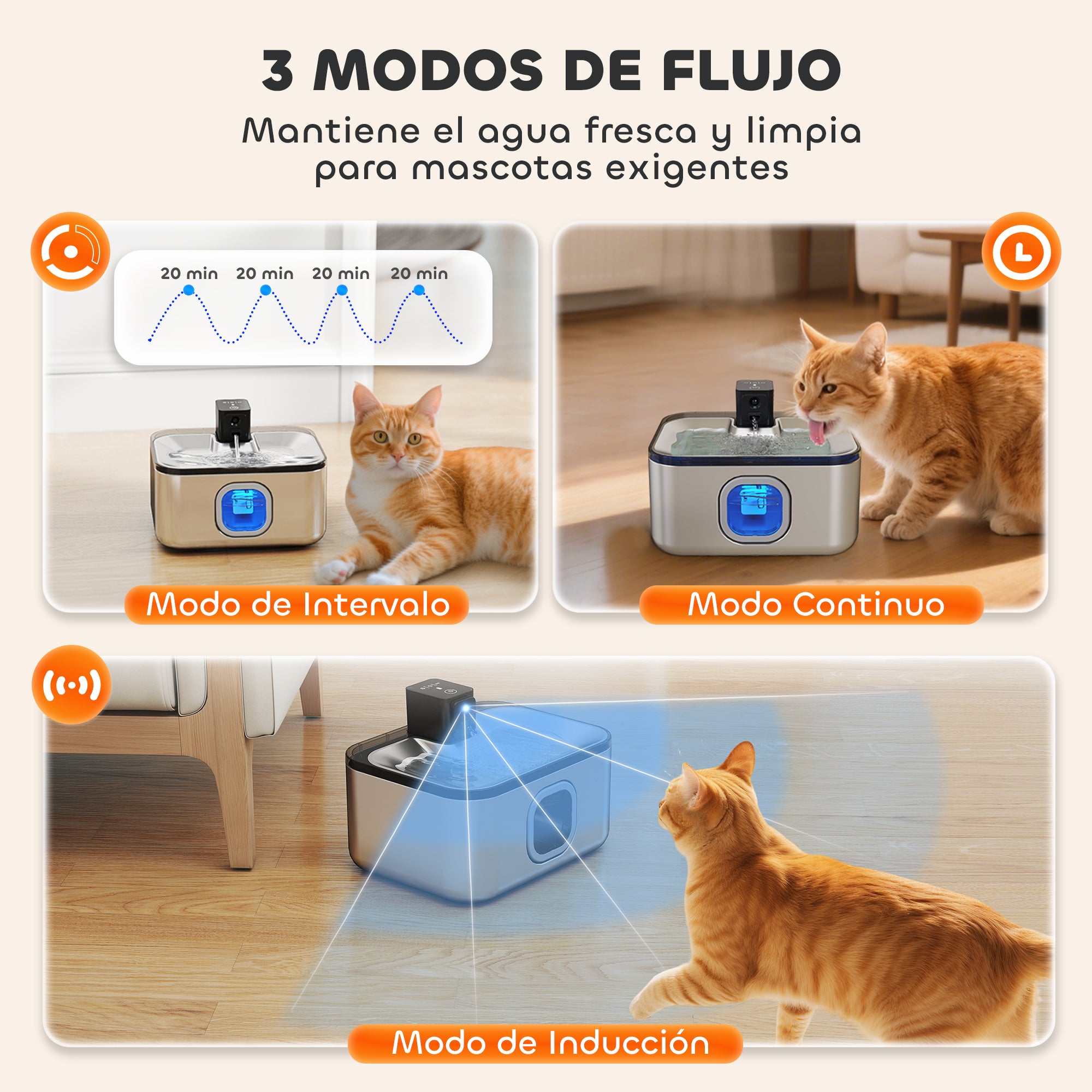 Stainless Steel Cordless Cat Fountain 5L Cat Water Dispenser Automatic Water Fountain for Multiple Pets with LED Light Super Silent Pump Motion Sensor and 3-Stage Filter