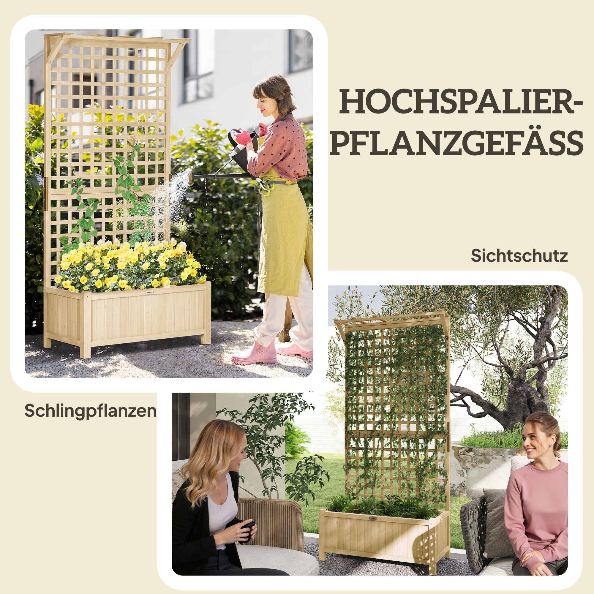 Raised Planter Box with Trellis & Roof, Wooden Garden Planter for Climbing Plants, 90 x 45 x 183 cm (35.4" x 17.7" x 72.0")