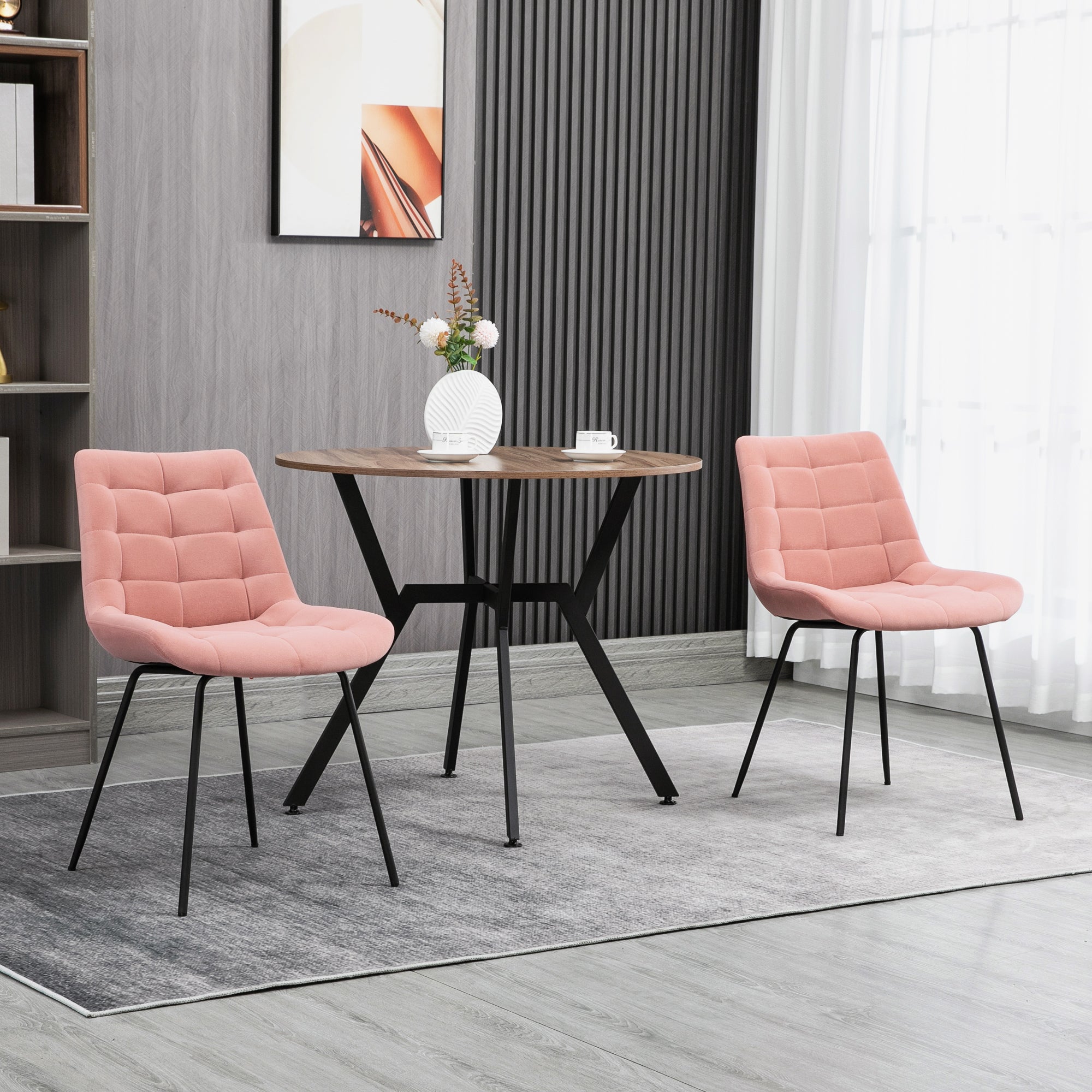 Set of 2 Dining Chairs Kitchen Chairs Upholstered Chairs with Backrest, Velvet Seat Cover, for Living Room, in Retro Design, Steel Legs, Pink 50 x 61 x 79 cm