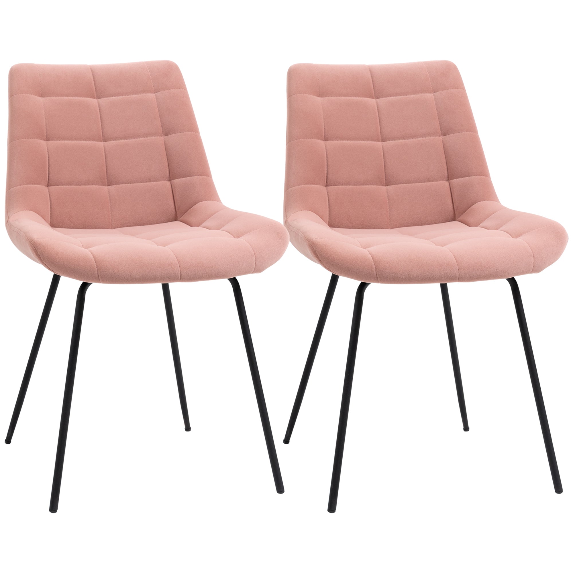 Set of 2 Dining Chairs Kitchen Chairs Upholstered Chairs with Backrest, Velvet Seat Cover, for Living Room, in Retro Design, Steel Legs, Pink 50 x 61 x 79 cm