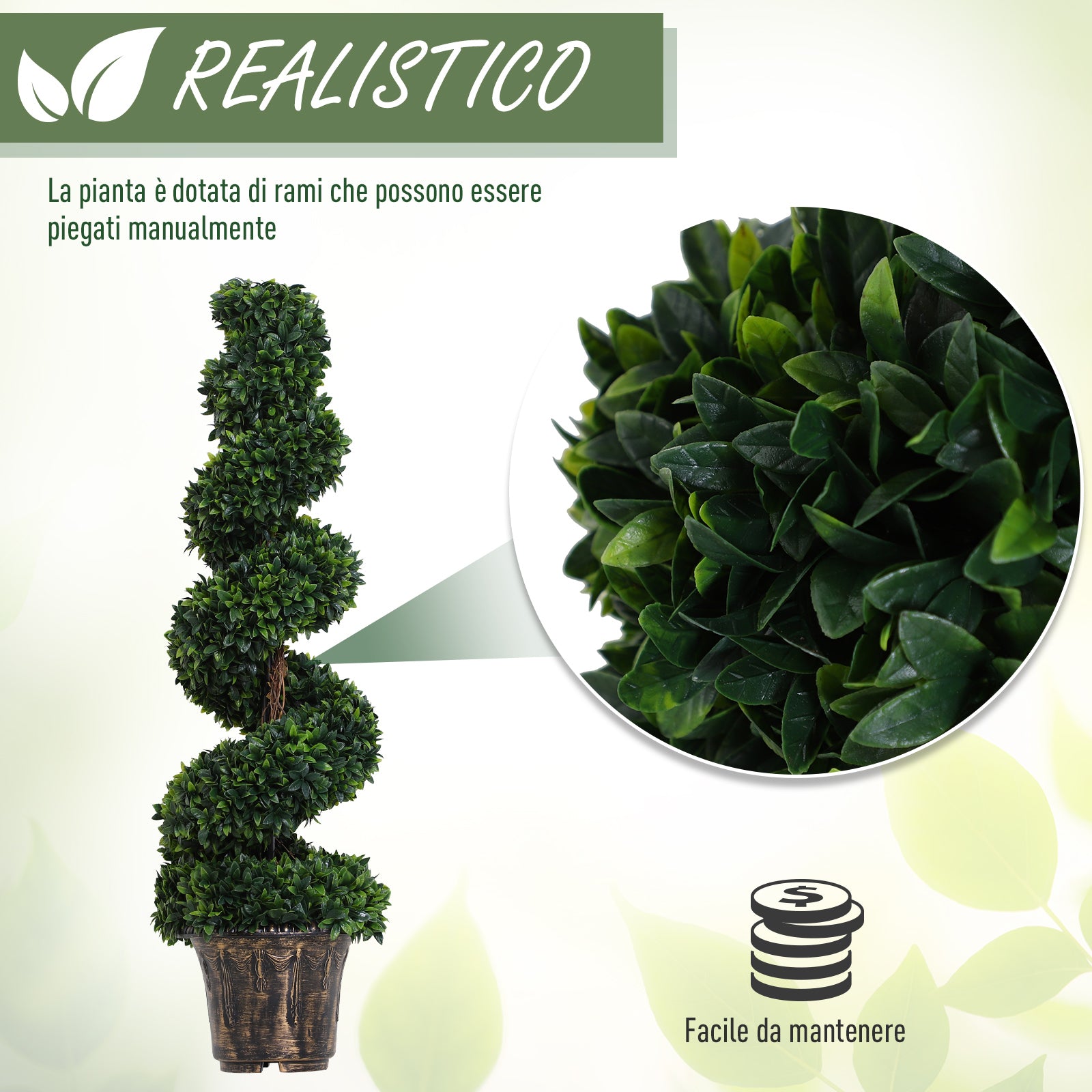 Artificial Spiral Boxwood Plant (Ø32cm x 120cm), Green Decor for Indoor and Outdoor, with Included Pot