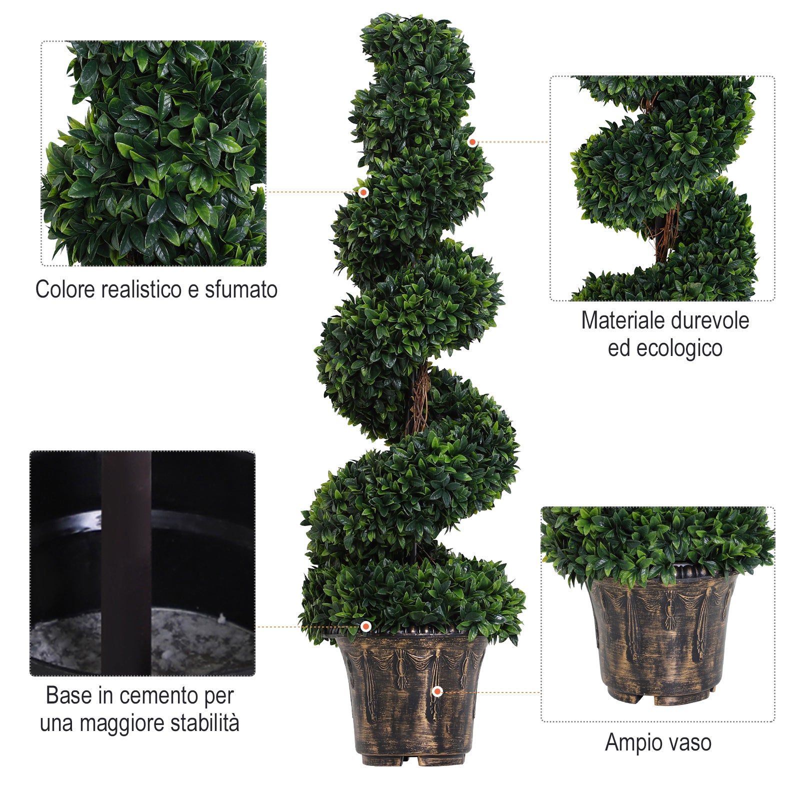 Artificial Spiral Boxwood Plant (Ø32cm x 120cm), Green Decor for Indoor and Outdoor, with Included Pot