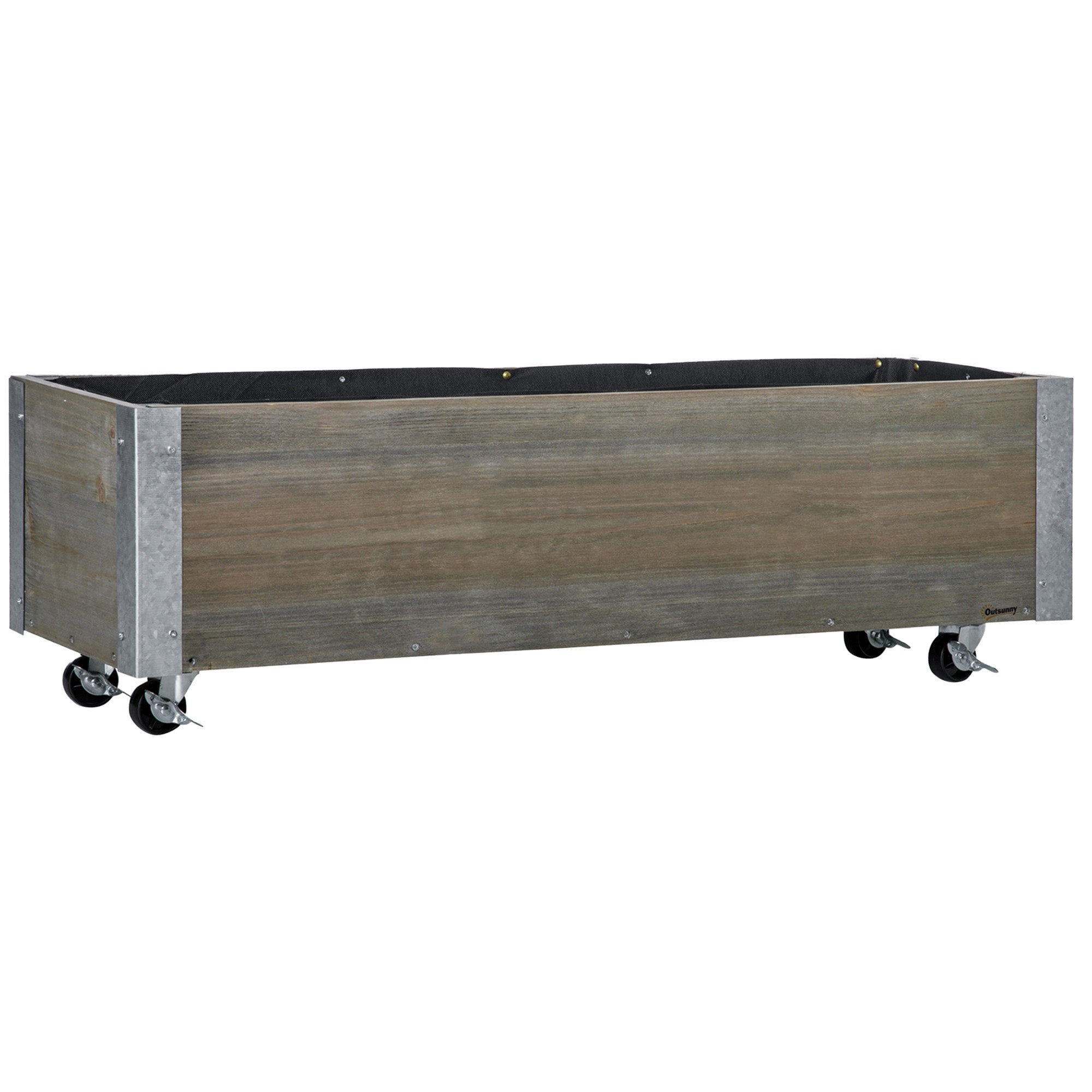 Large Outdoor Planter with Wheels Wooden Planter with Non-Woven Fabric Planter and Drainage System for Growing Flowers Plants on Balcony Terrace 96x30.6x30 cm Light Gray