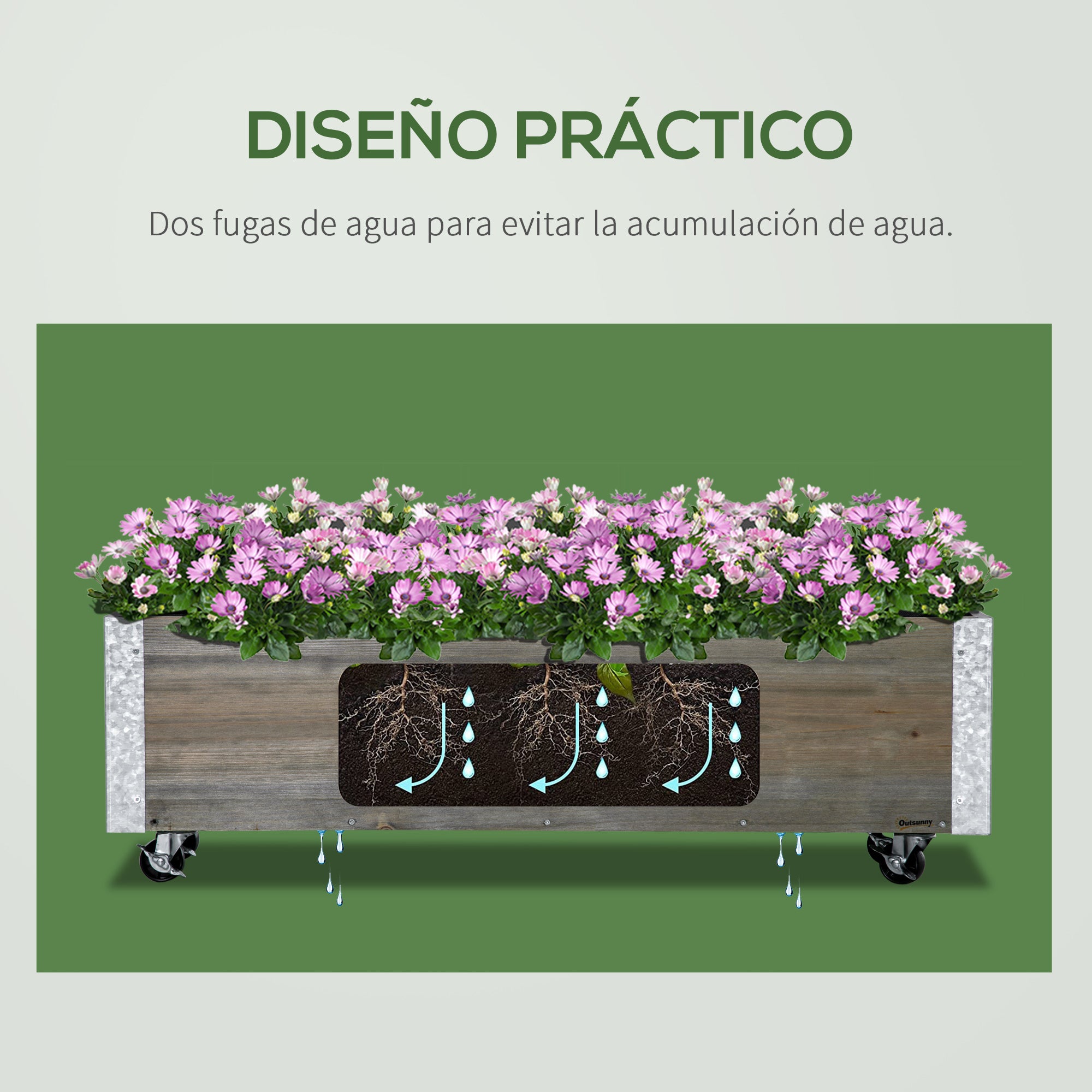 Large Outdoor Planter with Wheels Wooden Planter with Non-Woven Fabric Planter and Drainage System for Growing Flowers Plants on Balcony Terrace 96x30.6x30 cm Light Gray