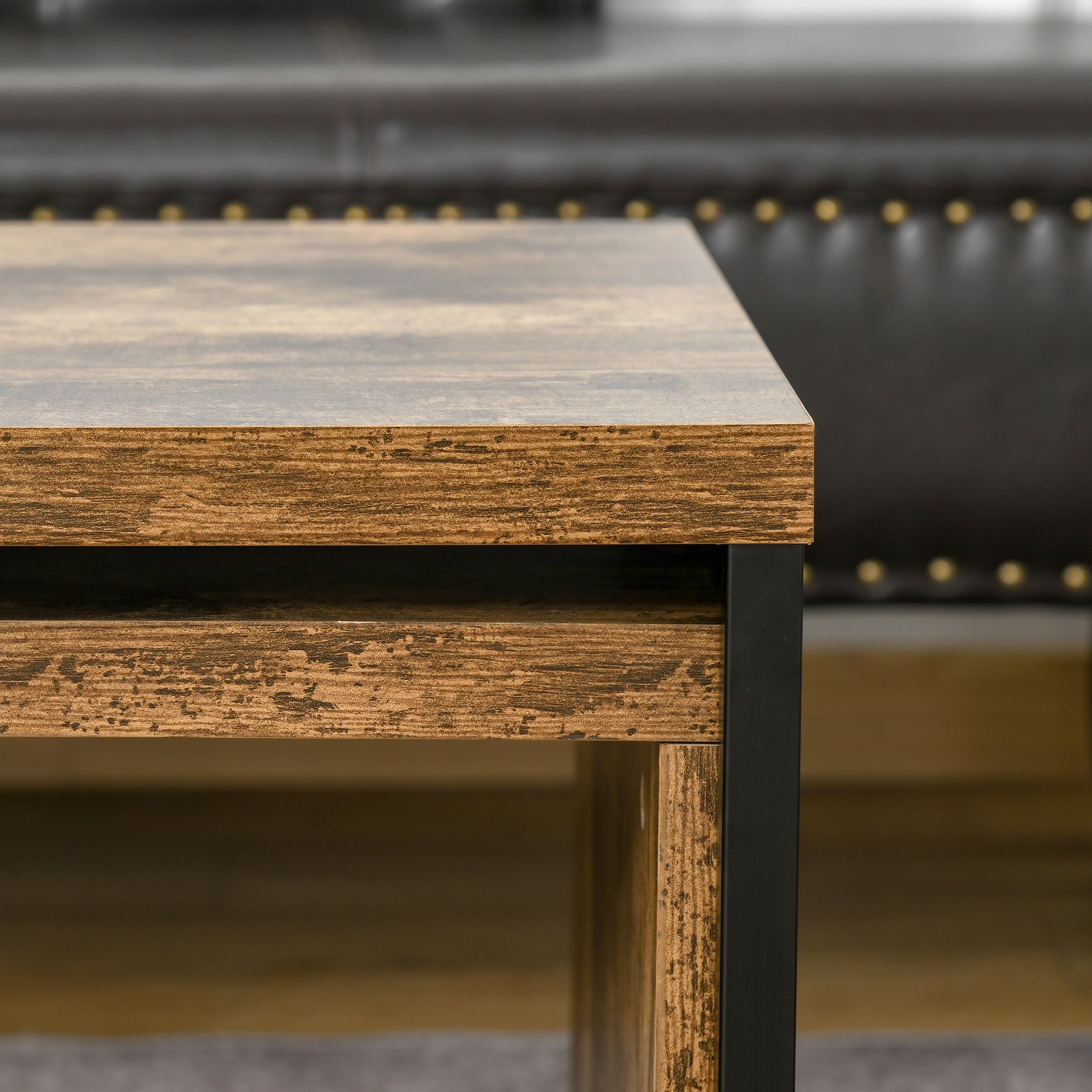 Set of 2 Coffee Tables with Metal Legs Industrial Style for Living Room Dining Room 90x48x42 cm and 59x42x36 cm Rustic Brown