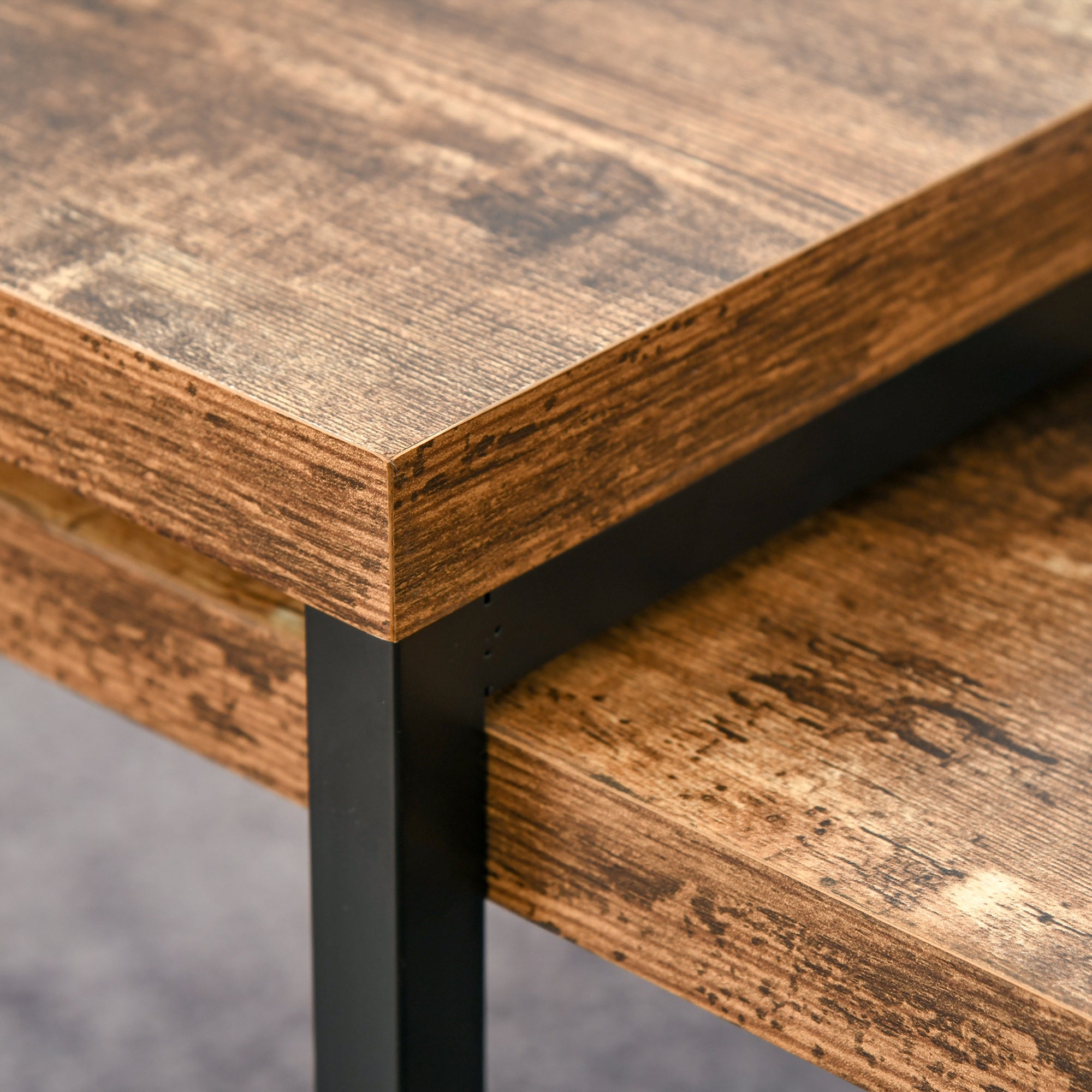 Set of 2 Coffee Tables with Metal Legs Industrial Style for Living Room Dining Room 90x48x42 cm and 59x42x36 cm Rustic Brown