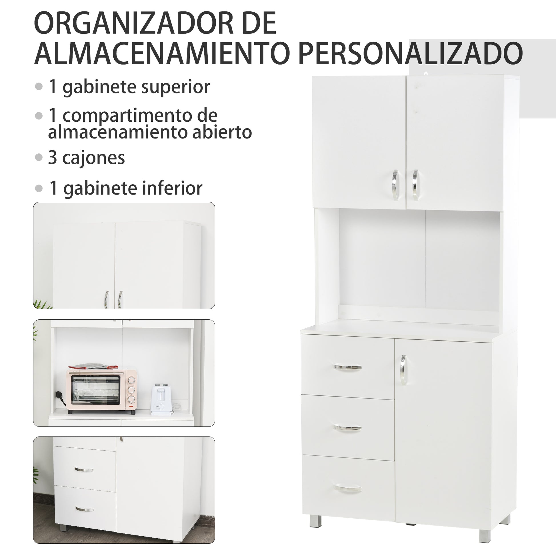 Kitchen Pantry Modern Kitchen Cabinet with 3 Drawers, 3 Doors, and Adjustable Shelves Auxiliary Furniture for Dining Room Living Room 31.5x15.5x72.2 inches White