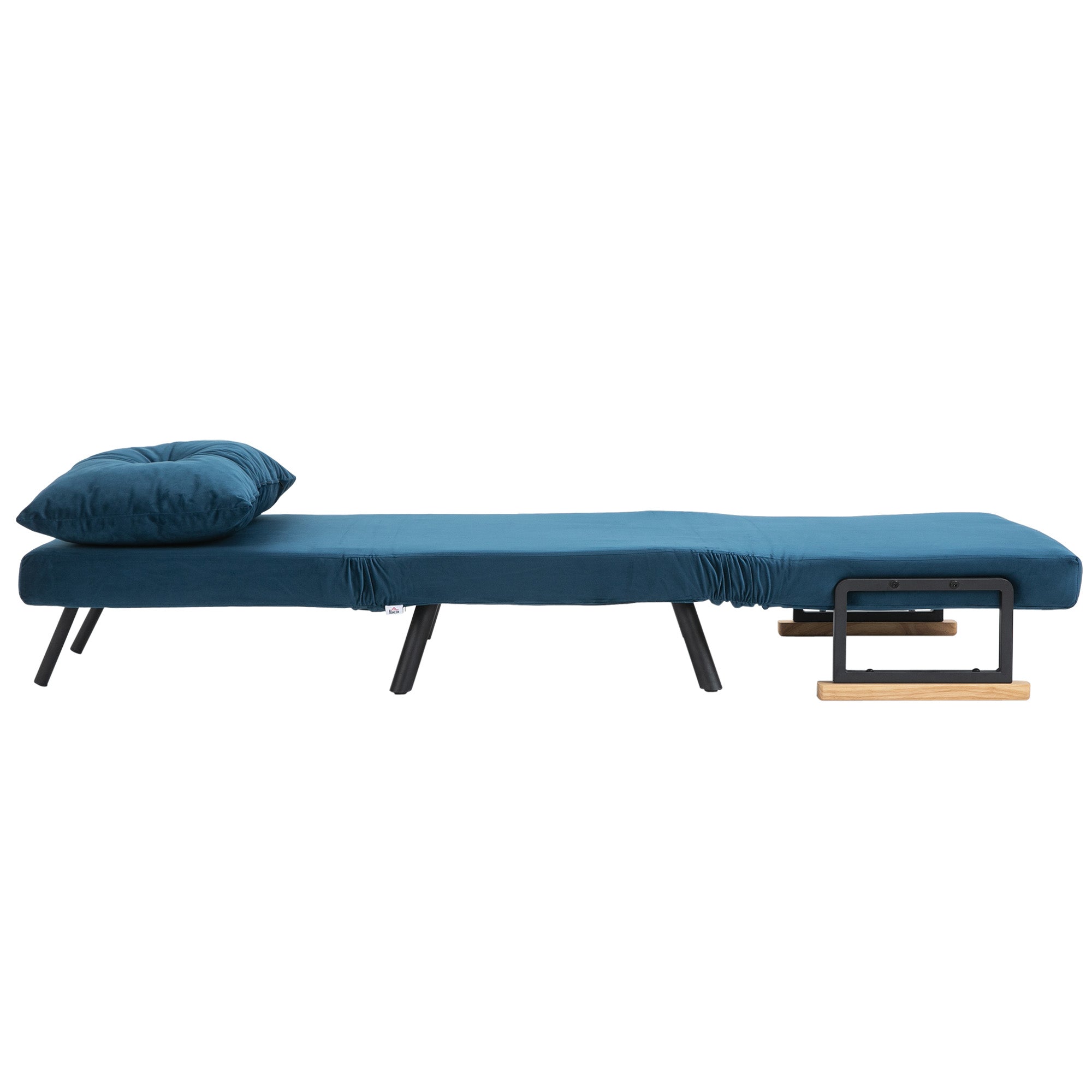 Sleeper Chair 3-in-1 Convertible Chair Bed, Blue Folding Sofa Bed with 5-Position Adjustable Backrest, Velvet-Look Recliner Chair with Pillow and Rubberwood Armrests for Living Room