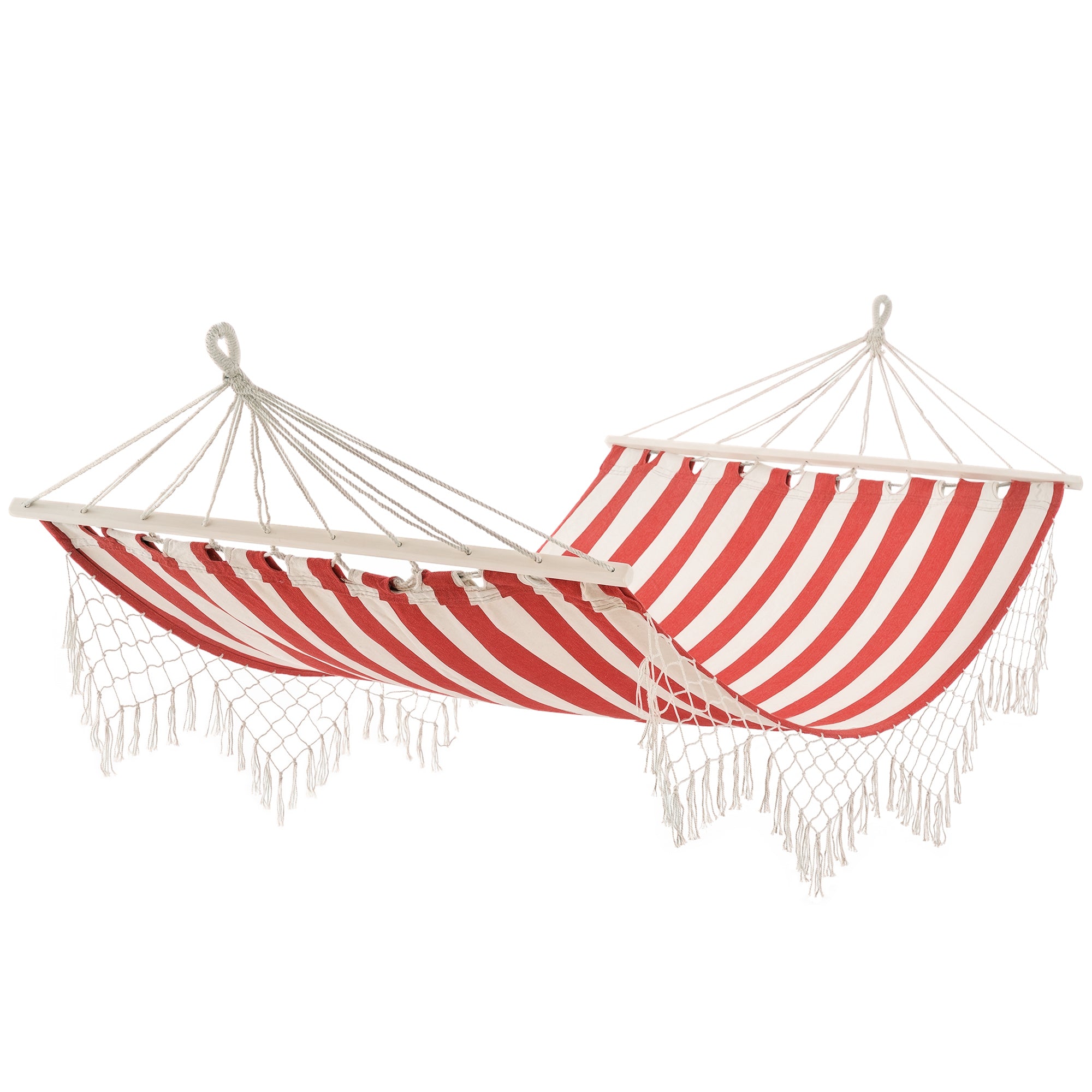 Portable Travel Hammock Hippie Chic Style Canvas 2L x 1W m Cotton Polyester Red Cream Striped