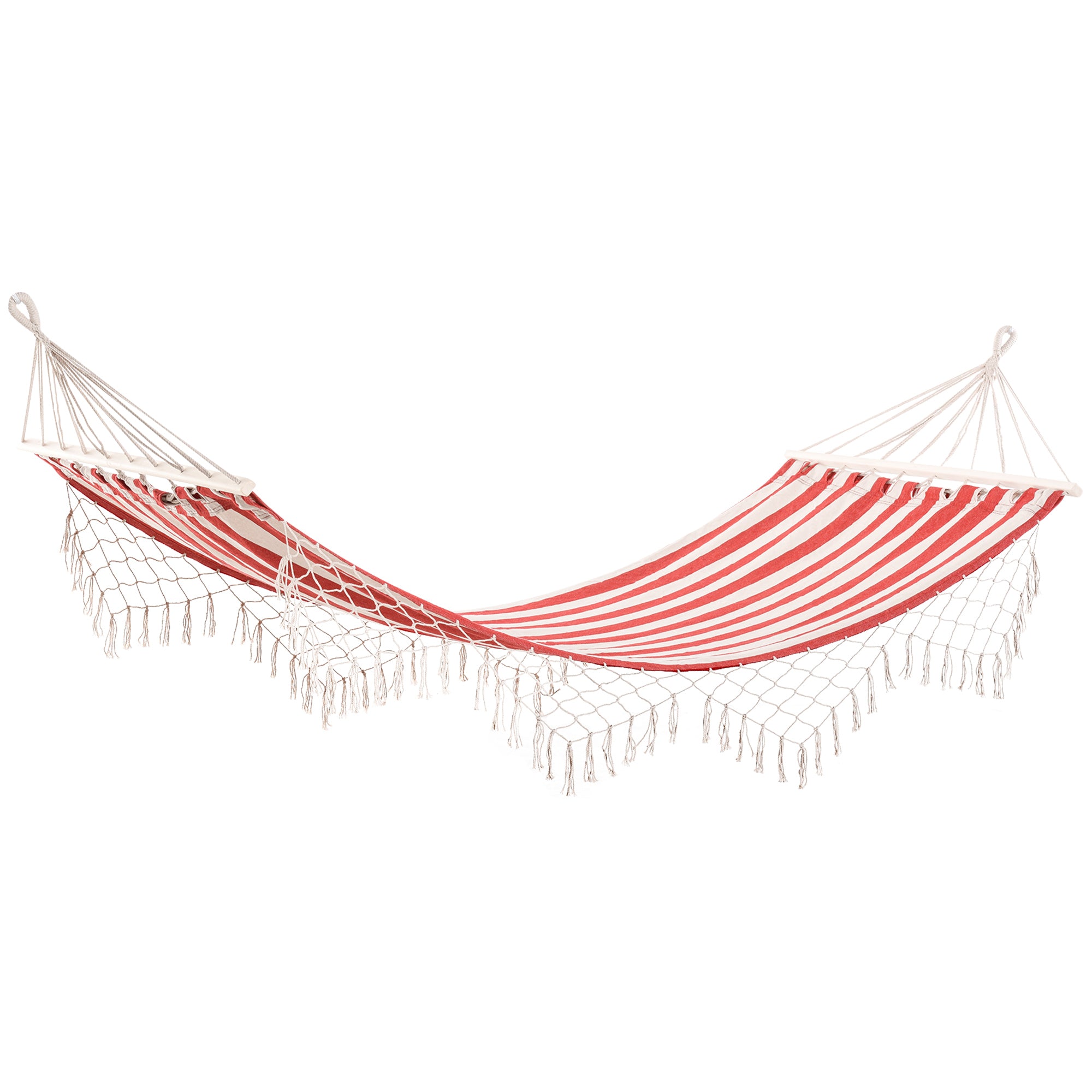Portable Travel Hammock Hippie Chic Style Canvas 2L x 1W m Cotton Polyester Red Cream Striped