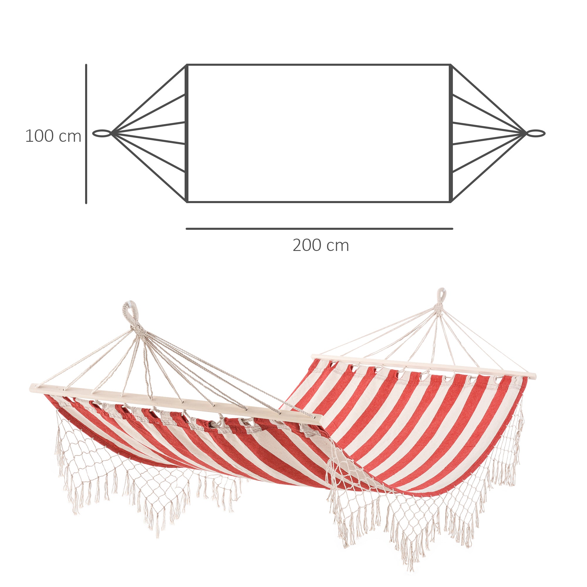 Portable Travel Hammock Hippie Chic Style Canvas 2L x 1W m Cotton Polyester Red Cream Striped