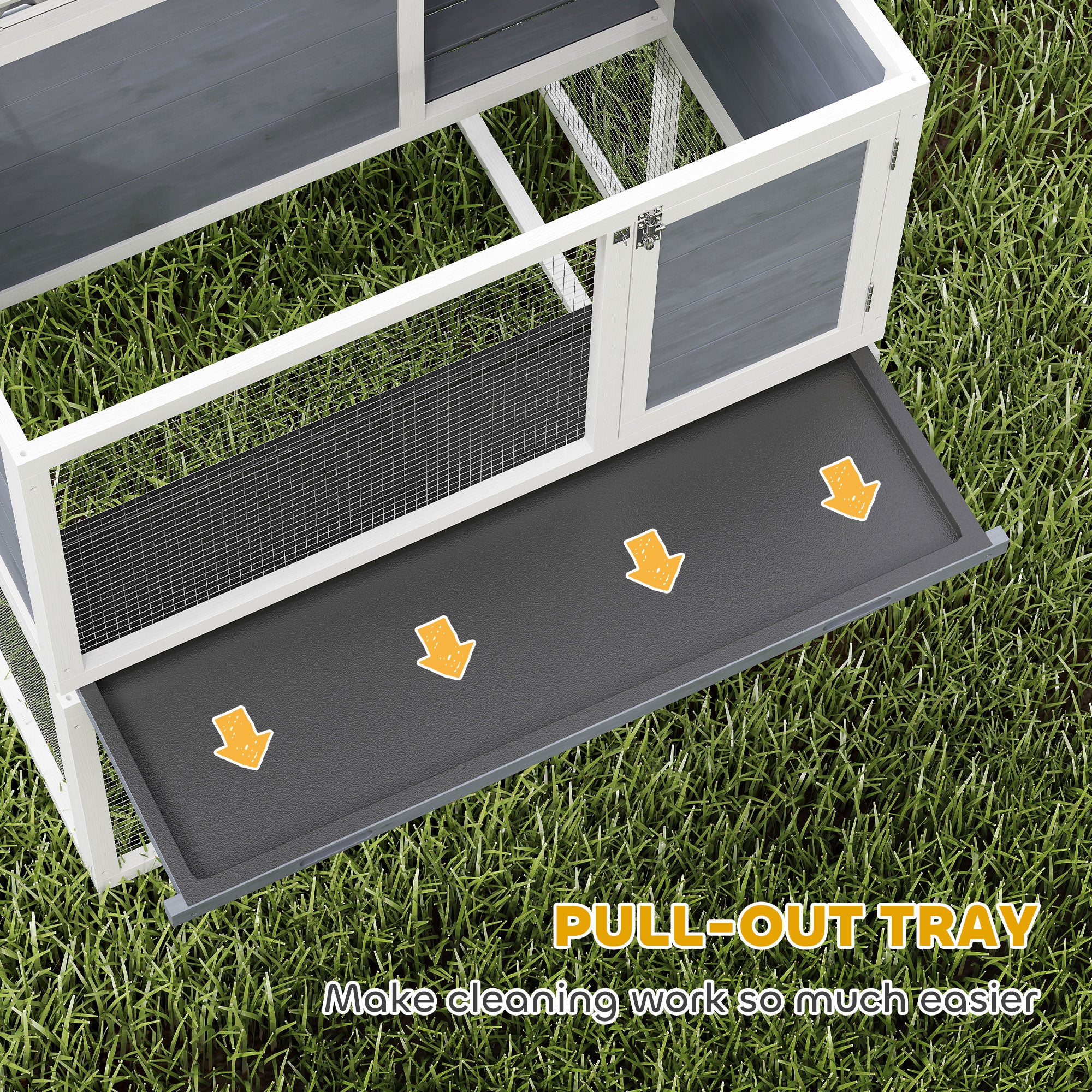2-Tier Wooden Rabbit Hutch with Run, Weatherproof Roof, Ramp & Doors, 98 × 95 × 102.5 cm — Gray