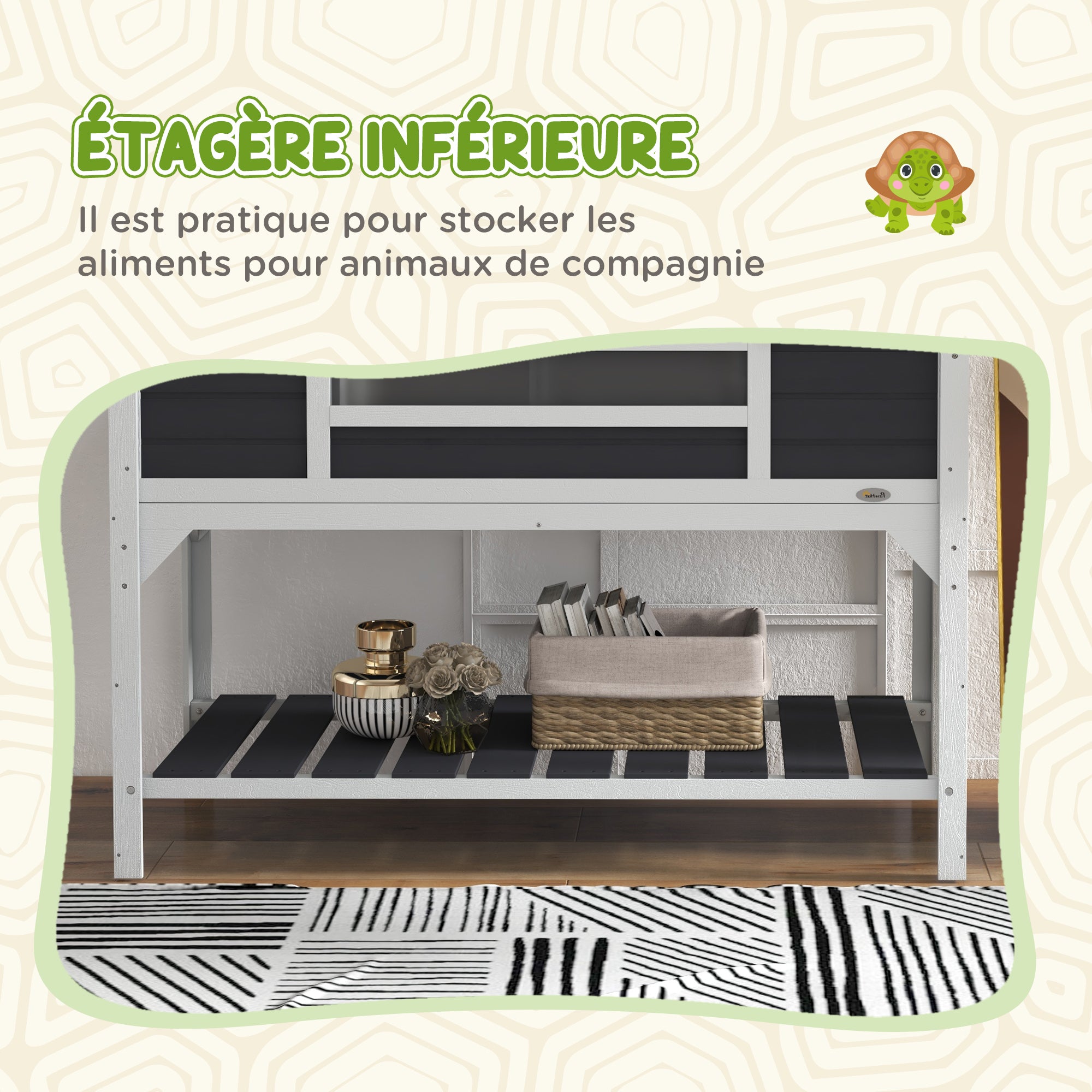 Outdoor Land Turtle House, Wooden Turtle Enclosure, 2 Hideaways, Adjustable Lamp Stand, Openable Roof, Earth Turtle Cage, Transparent Acrylic Window, Gray