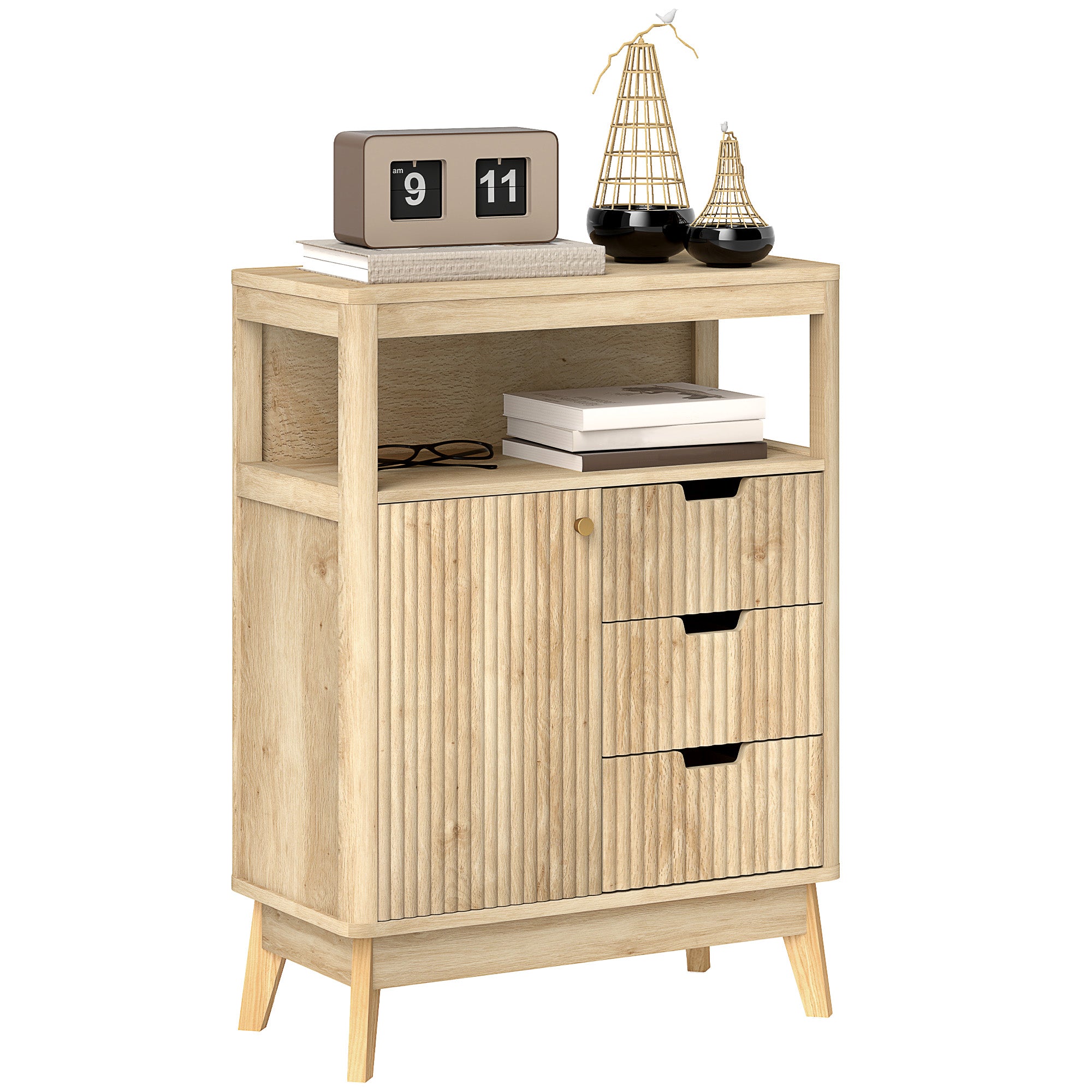 Modern Style Buffet Sideboard Storage Cabinet with Doors, Adjustable Shelf, and Open Shelf - Dining Room, Kitchen, and Living Room Buffet, 60 x 30 x 81 cm, Natural Wood