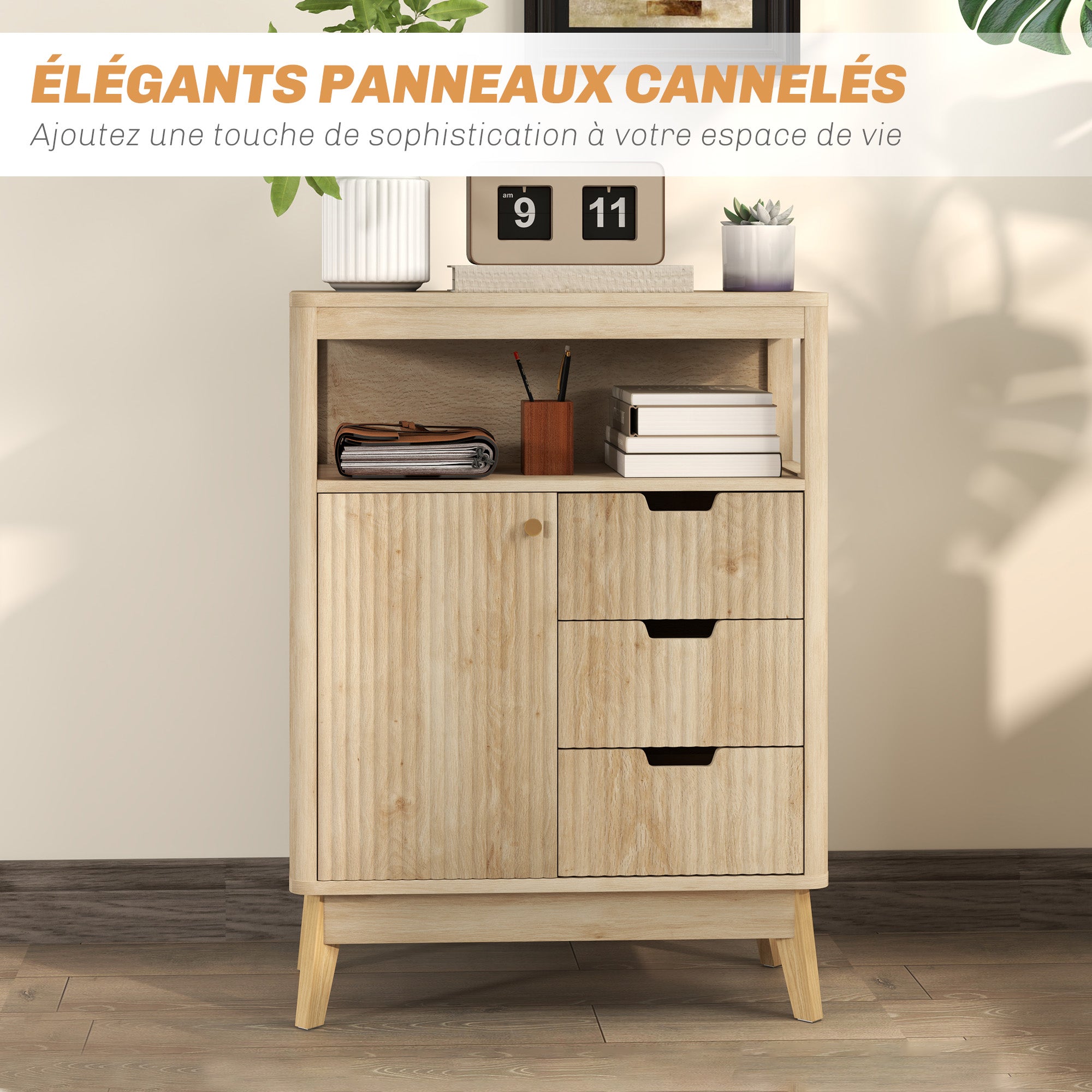 Modern Style Buffet Sideboard Storage Cabinet with Doors, Adjustable Shelf, and Open Shelf - Dining Room, Kitchen, and Living Room Buffet, 60 x 30 x 81 cm, Natural Wood