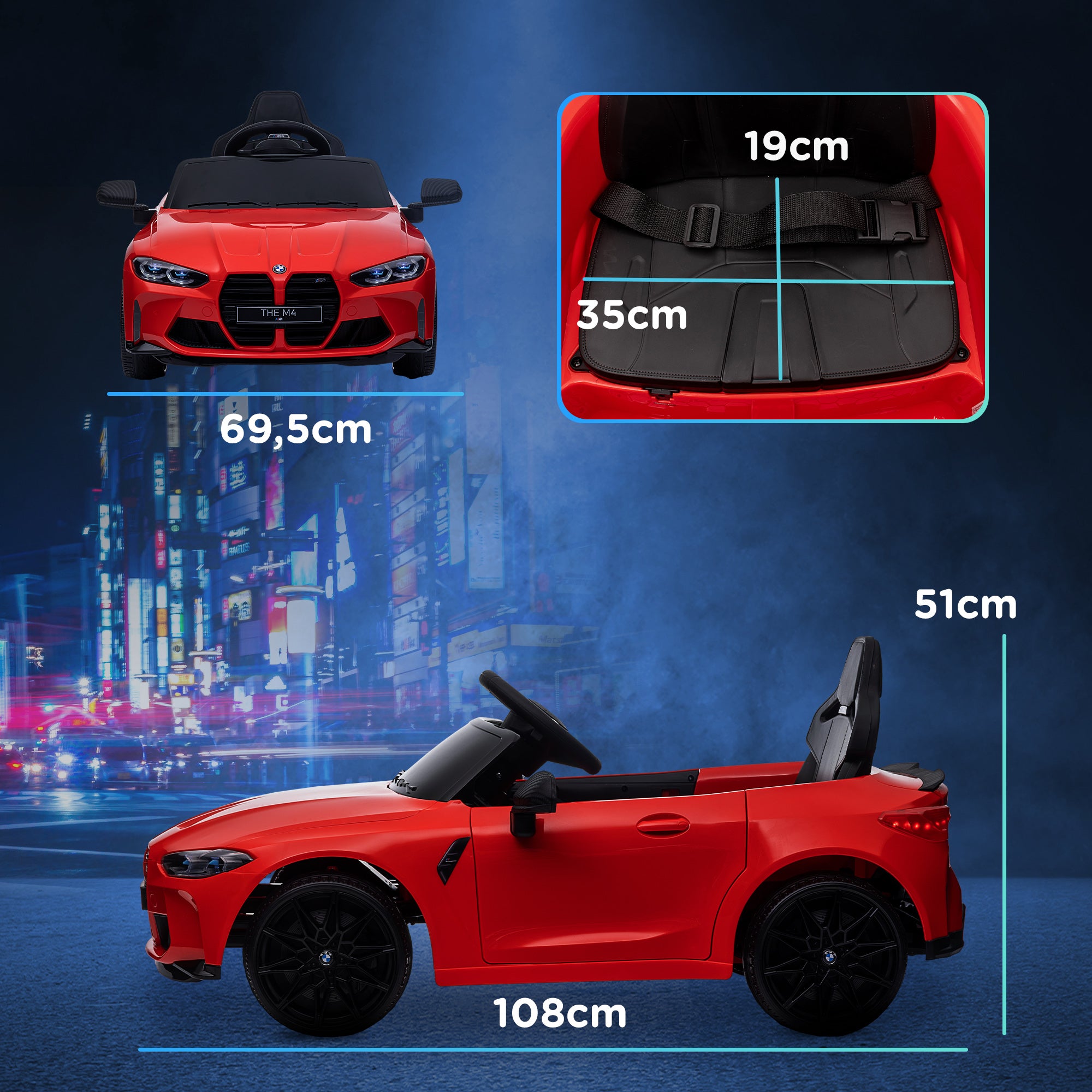 Kids Electric Car 12V Child Vehicle with 2.4G Remote Control, Suspension, Soft Start, Electric Toy with MP3, USB, LED Lights, Horn, 3-5 km/h, for Kids 3-5 Years, Red