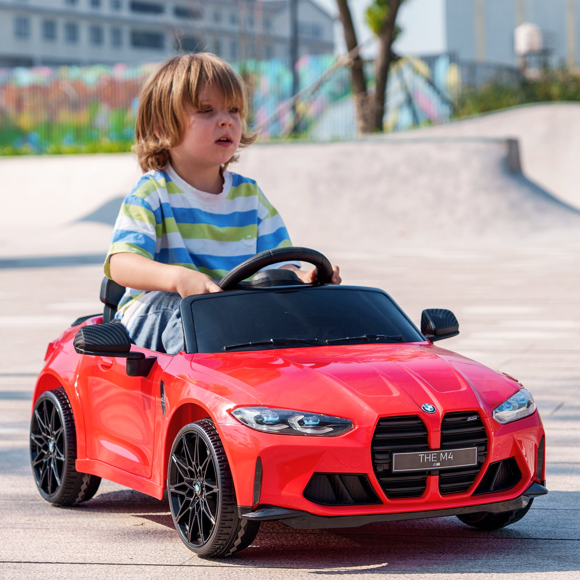 Kids Electric Car 12V Child Vehicle with 2.4G Remote Control, Suspension, Soft Start, Electric Toy with MP3, USB, LED Lights, Horn, 3-5 km/h, for Kids 3-5 Years, Red