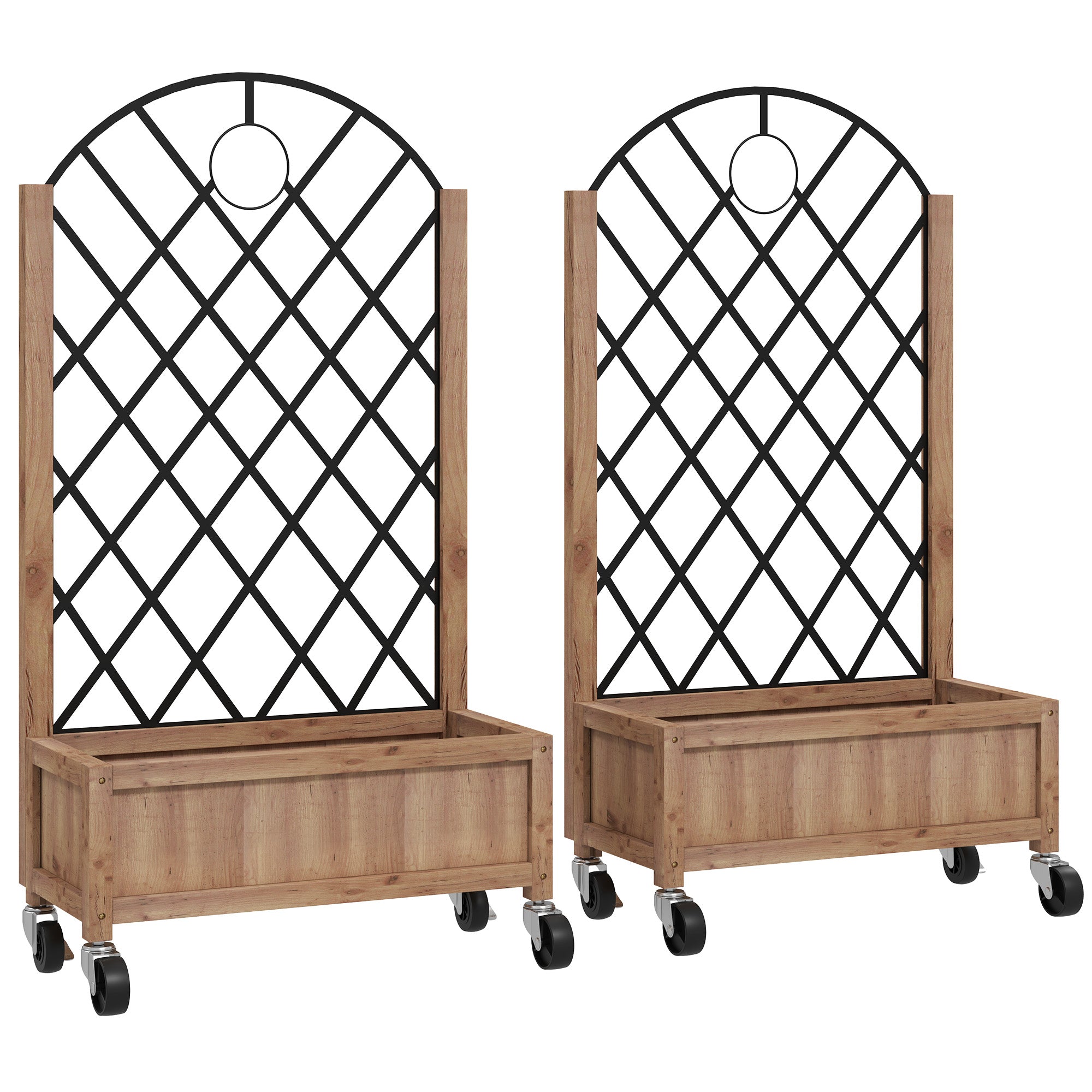 2-Piece Set Raised Bed Planters with Wheels, Trellis, Espalier Plant Pot Wooden Flower Box, Garden Espalier 52x25x97cm for Garden Balcony Terrace, Flower Pot for Climbing Plants Basket Plants