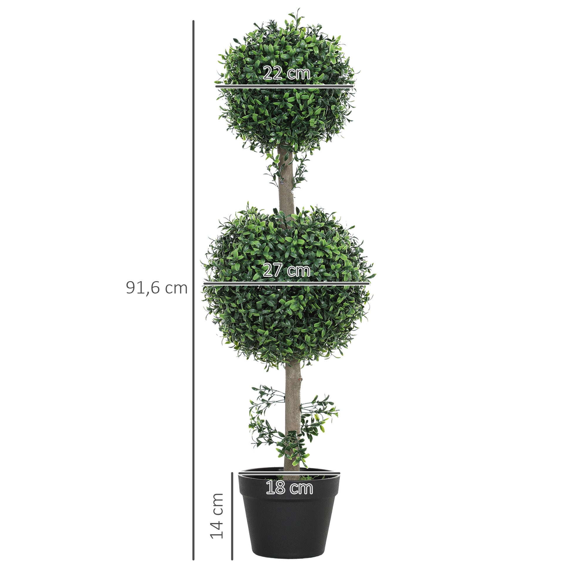 Artificial Boxwood 2-Piece Set Large 91.6 cm Artificial Plants in Pot, Artificial Plant, Boxwood Realistic Artificial Tree with UV Protection for Living Room Garden Balcony