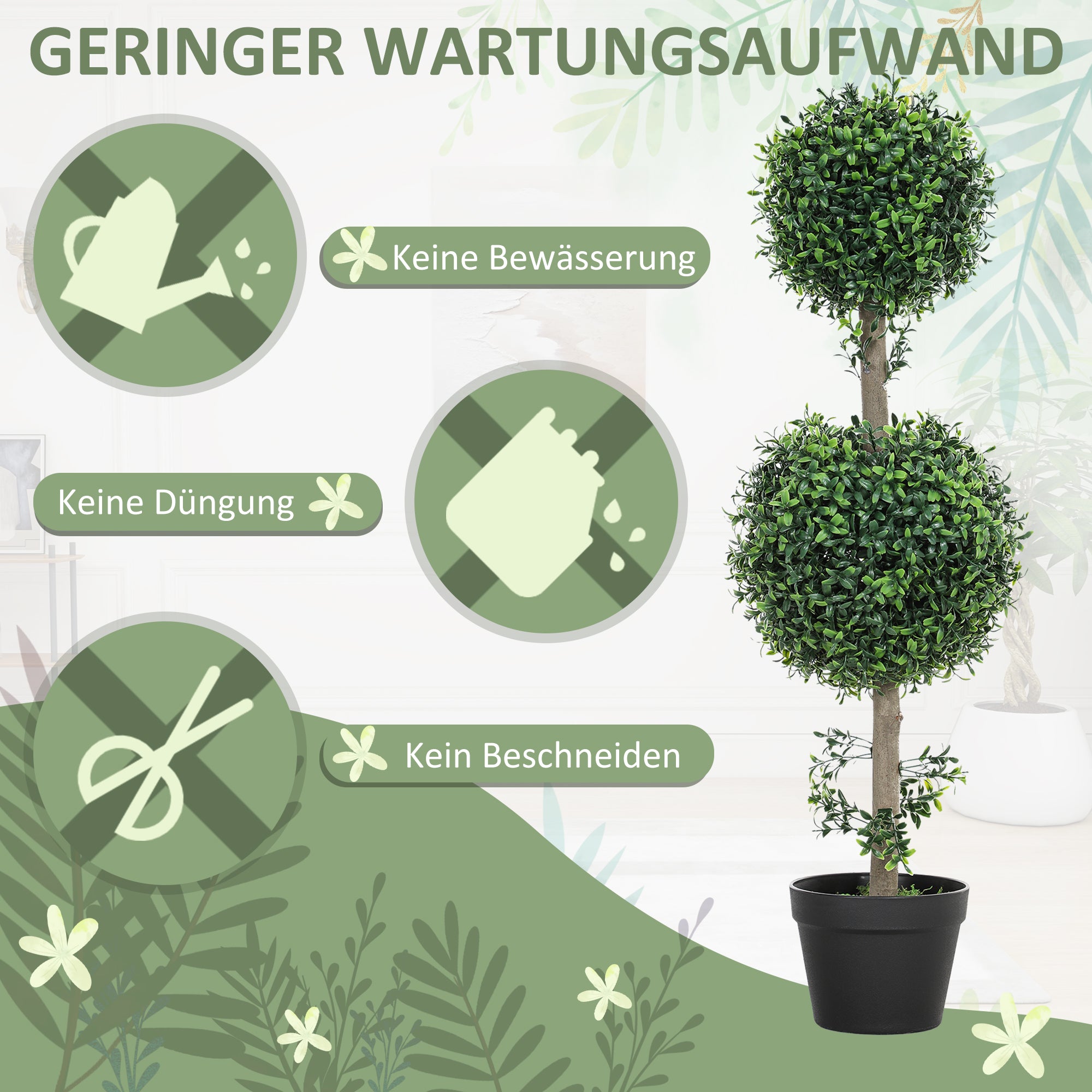 Artificial Boxwood 2-Piece Set Large 91.6 cm Artificial Plants in Pot, Artificial Plant, Boxwood Realistic Artificial Tree with UV Protection for Living Room Garden Balcony