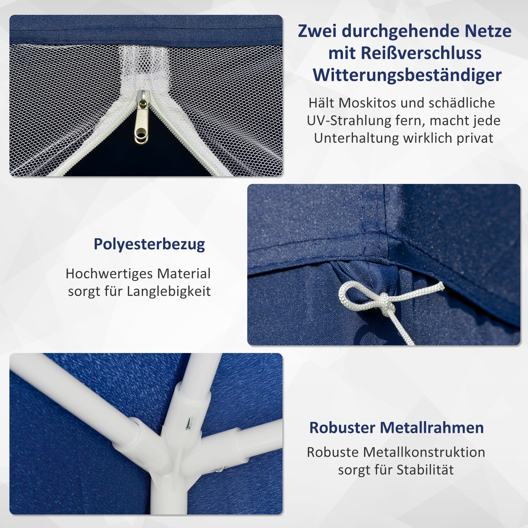 Garden Pavilion Gazebo Party Tent Weatherproof Tent with Mosquito Net Metal + Polyester Blue 3 x 3 m