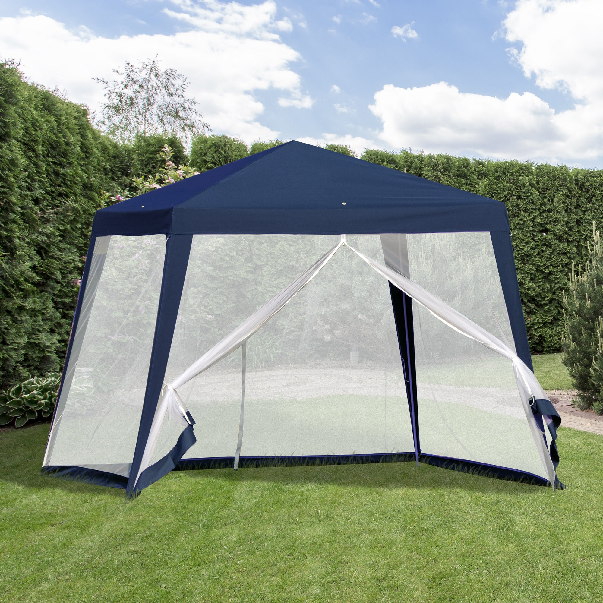 Garden Pavilion Gazebo Party Tent Weatherproof Tent with Mosquito Net Metal + Polyester Blue 3 x 3 m