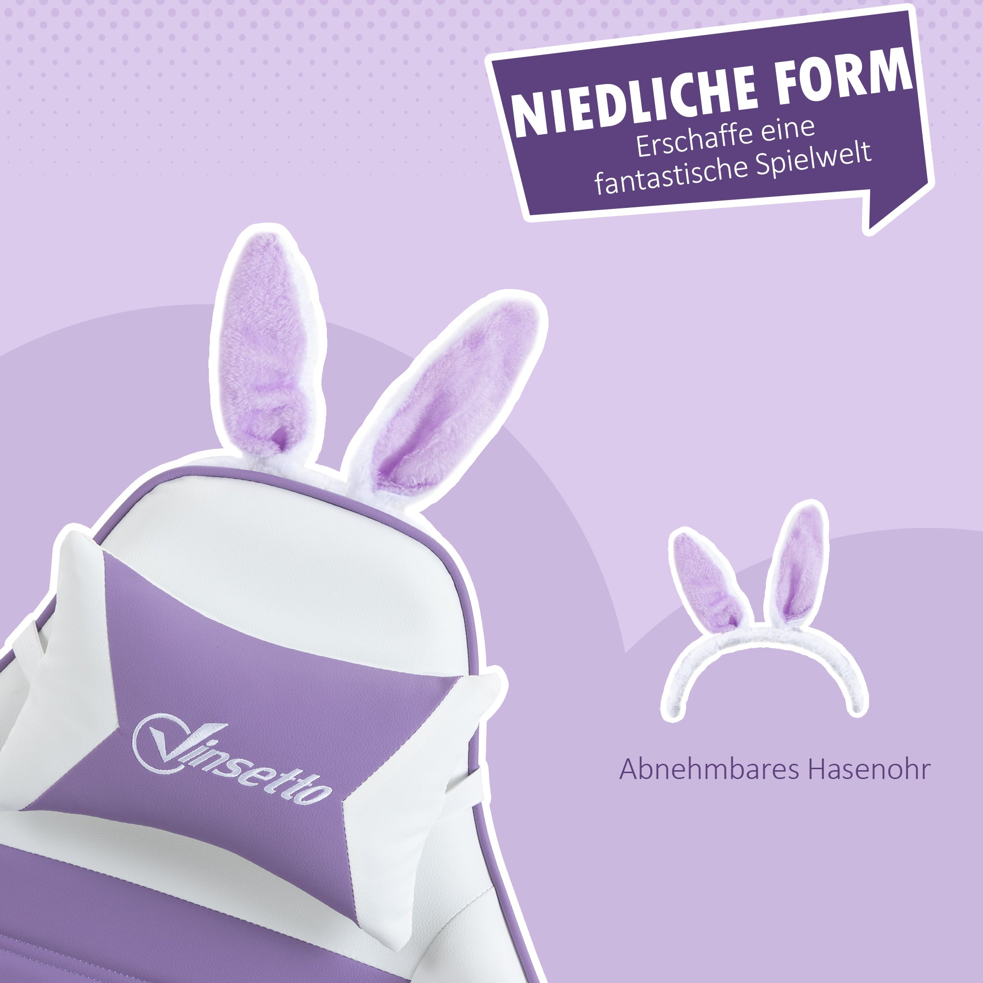 Gaming Chair Ergonomic Gamer Chair with Lumbar Support, Footrest, Gaming Seat with Rabbit Ears, Headrest, Office Chair with Adjustable Backrest Reclining Function Purple