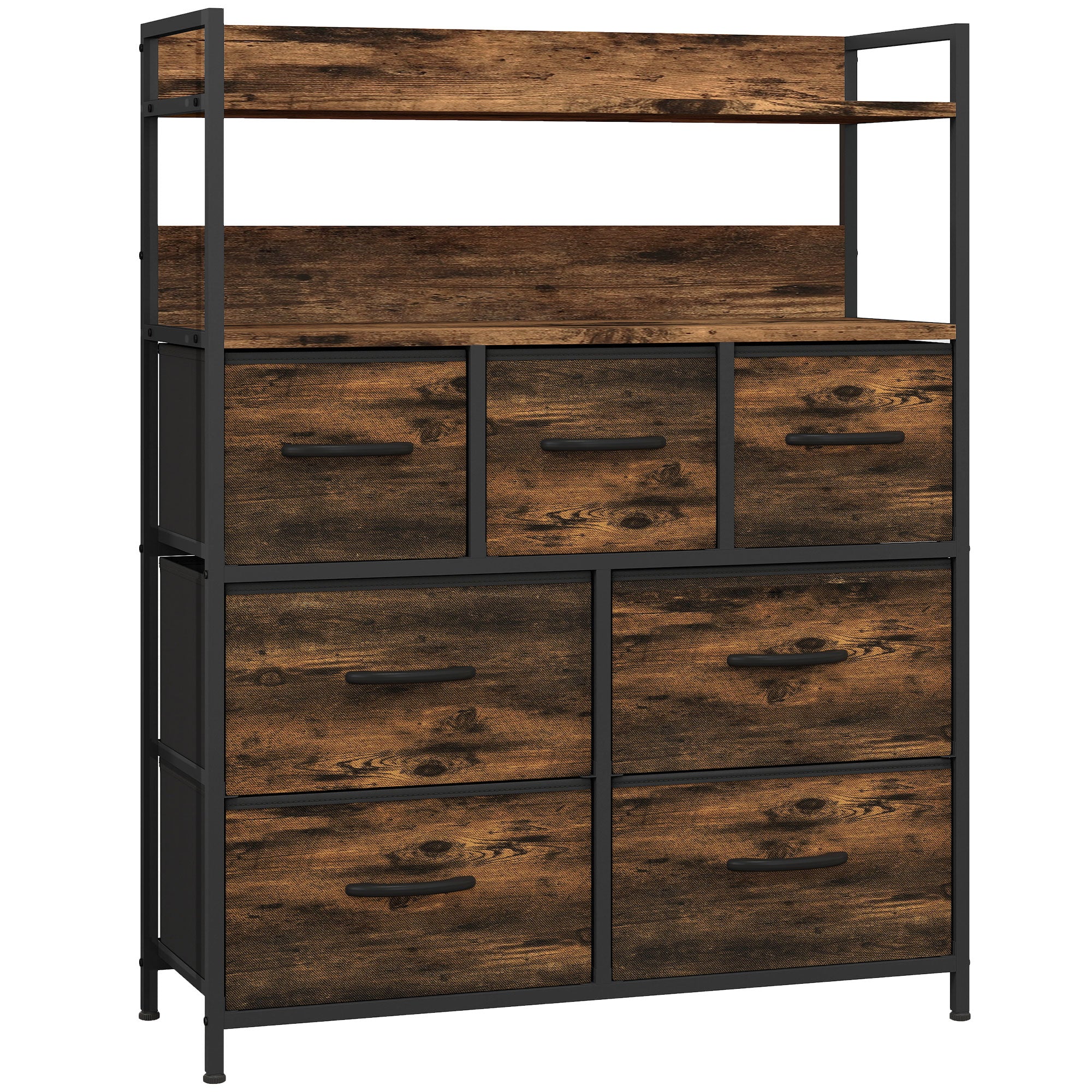 Fabric Drawer Storage Cabinet with 7 Drawers, Shelving Unit with Steel Frame Storage Cabinet for Bedroom, Living Room Rustic Brown