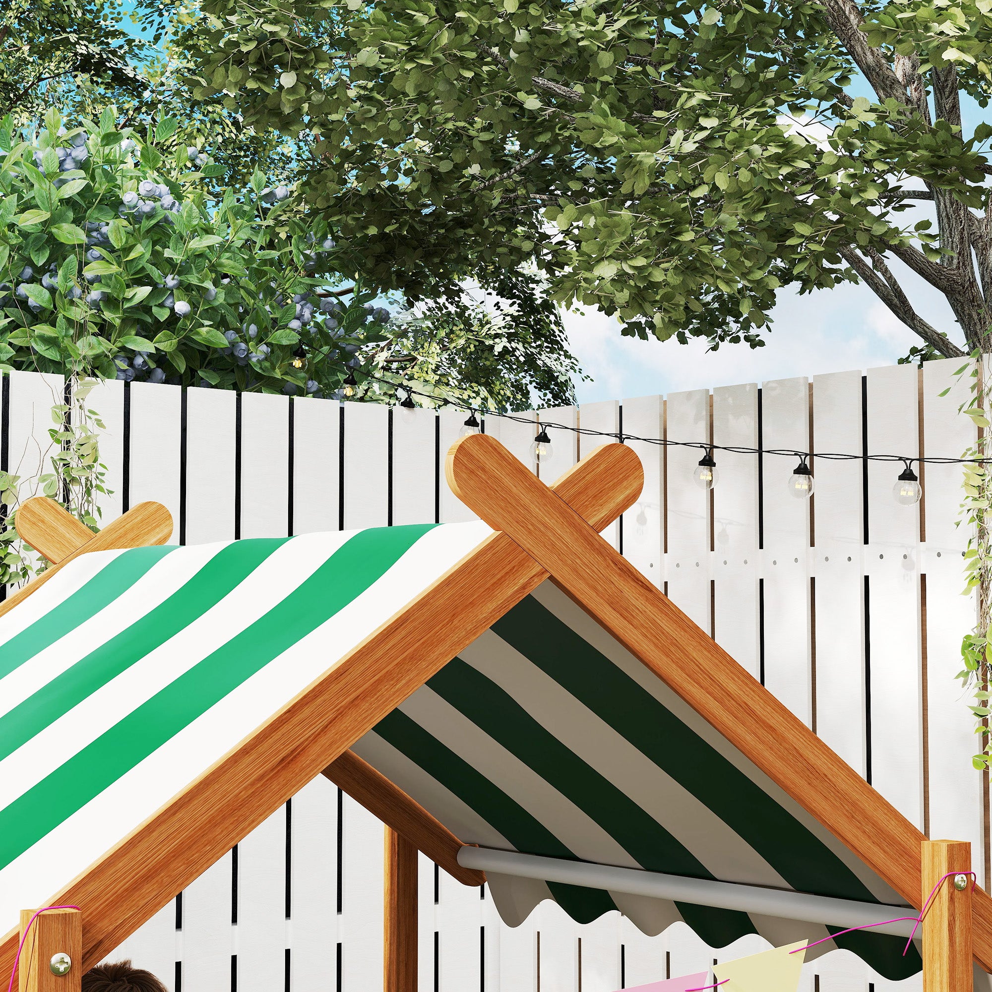 Sandbox with Roof, Wooden Sandbox with Seating Area, Playhouse, 124 x 116 x 146 cm Sandbox with Chalkboard for 3-7 Year Olds, Garden, Green