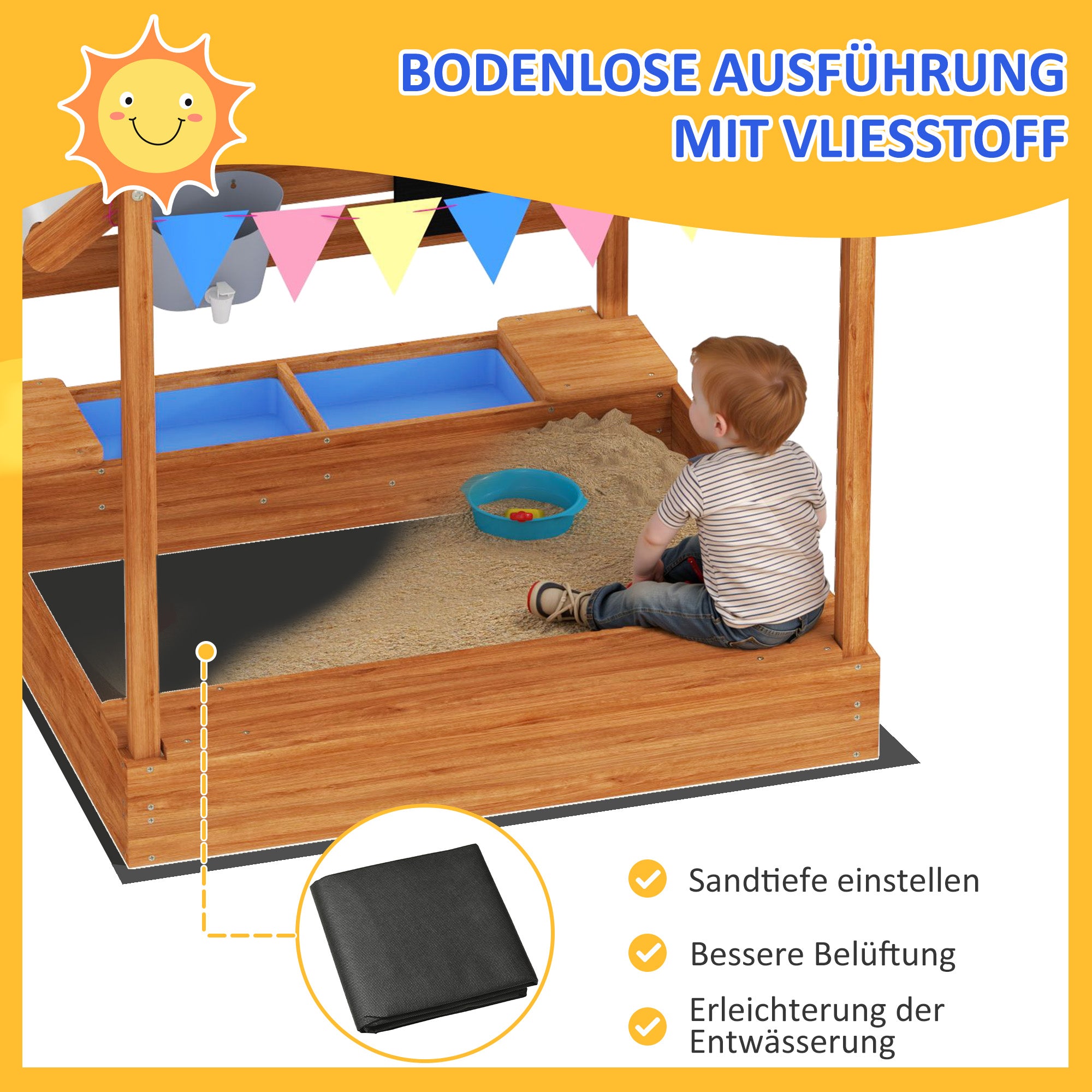Sandbox with Roof, Wooden Sandbox with Seating Area, Playhouse, 124 x 116 x 146 cm Sandbox with Chalkboard for 3-7 Year Olds, Garden, Green