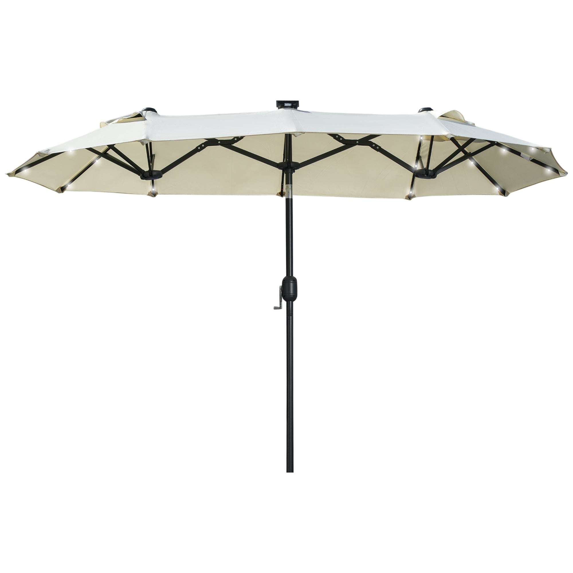 Double Sun Umbrella, 295 x 219cm, Sun Umbrella with LED Lights, Oval, Windproof Garden Umbrella, Sturdy, Market Umbrella with Adjustable Tilt Angle for Patio, Pool, Polyester, Steel, Beige
