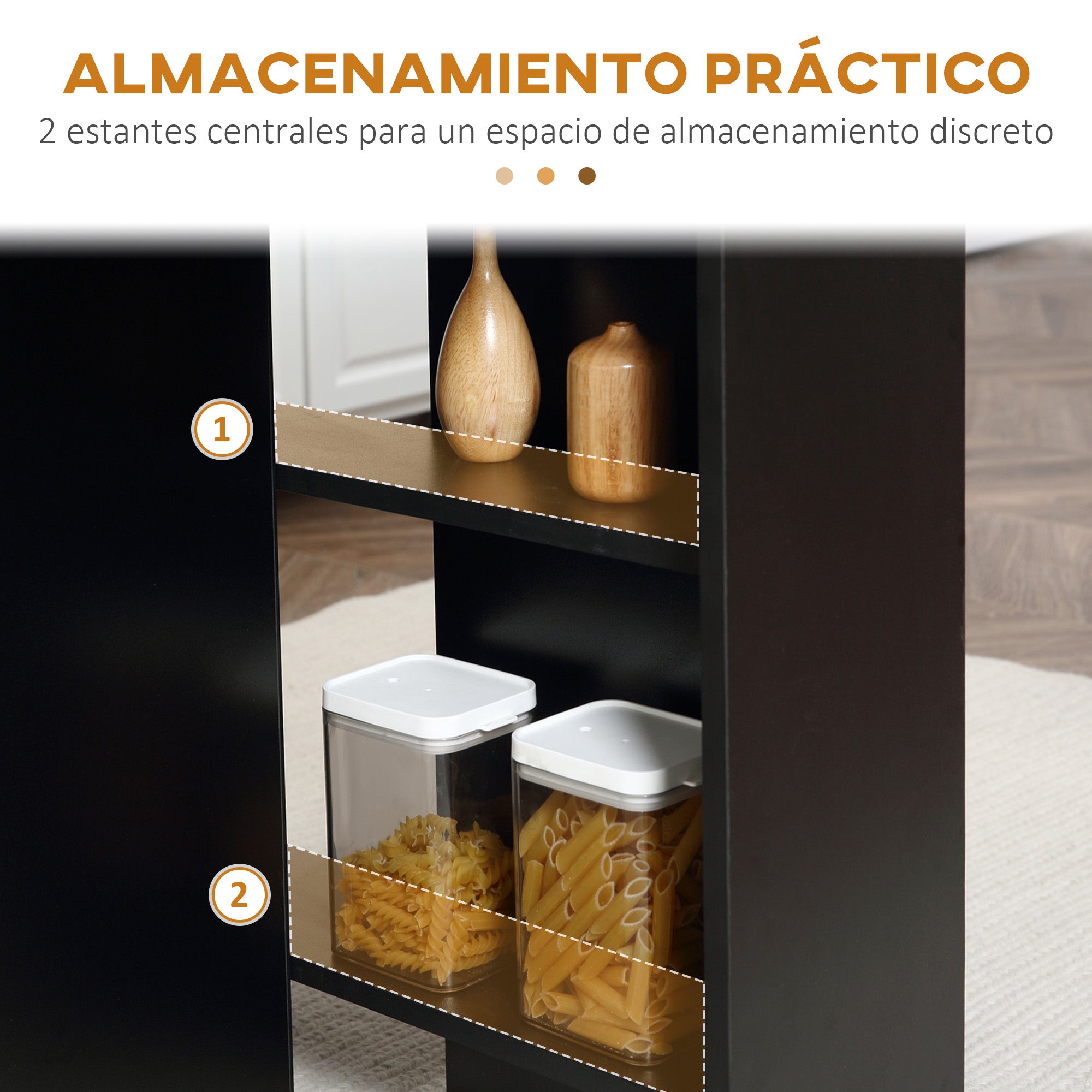 Folding Dining Table Kitchen Table with Wheels, Folding Wings, and Shelves for 4-6 People 75x140x74 cm Black