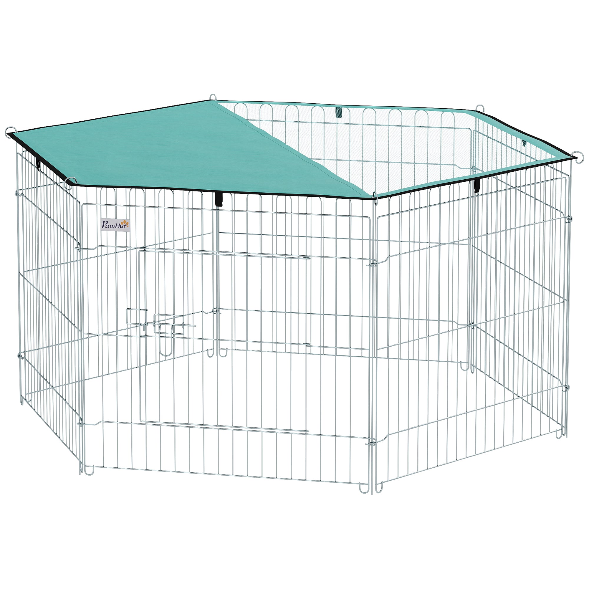 Dog Playpen 6 Panels 59x60 cm Foldable Metal Fence for Pets with Door with Latch and Top Canopy for Garden Patio Outdoor Silver