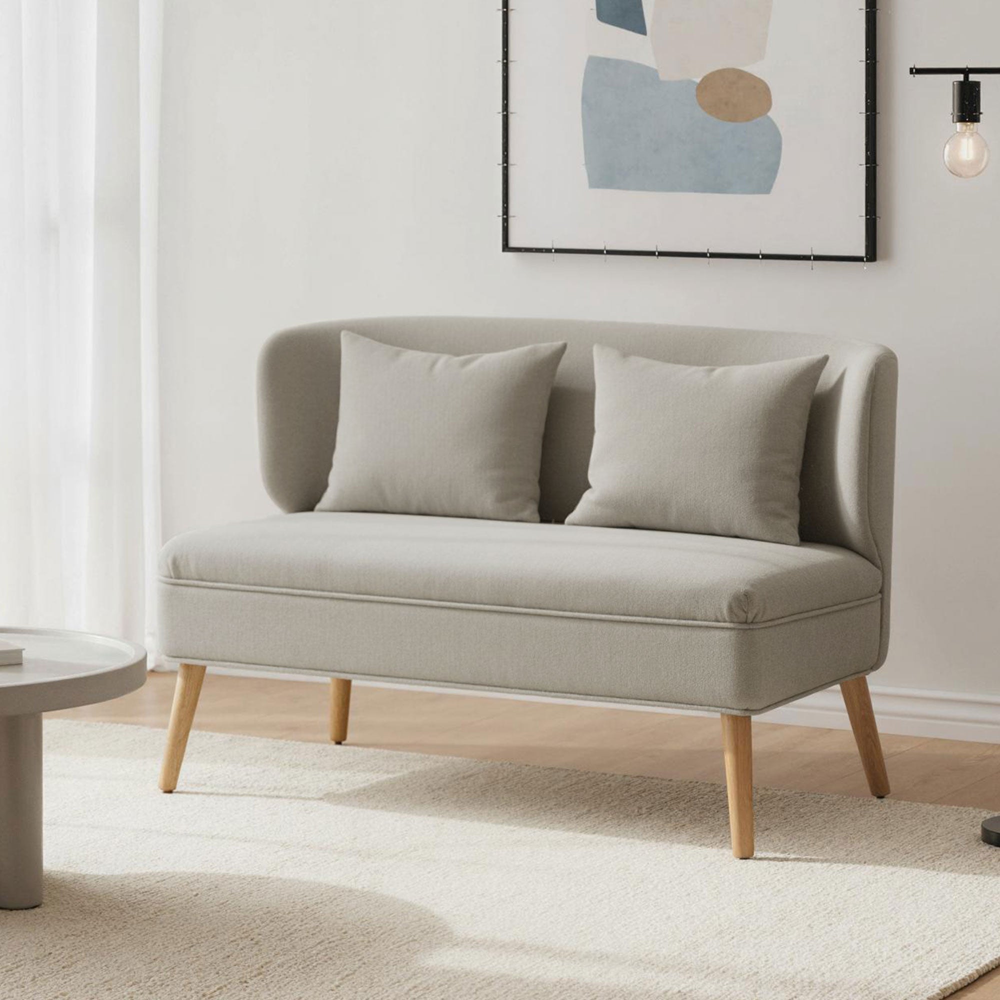 2-Seater Sofa — Compact Wingback Loveseat with Thick Padded Chenille Upholstery & Rubberwood Legs, Beige