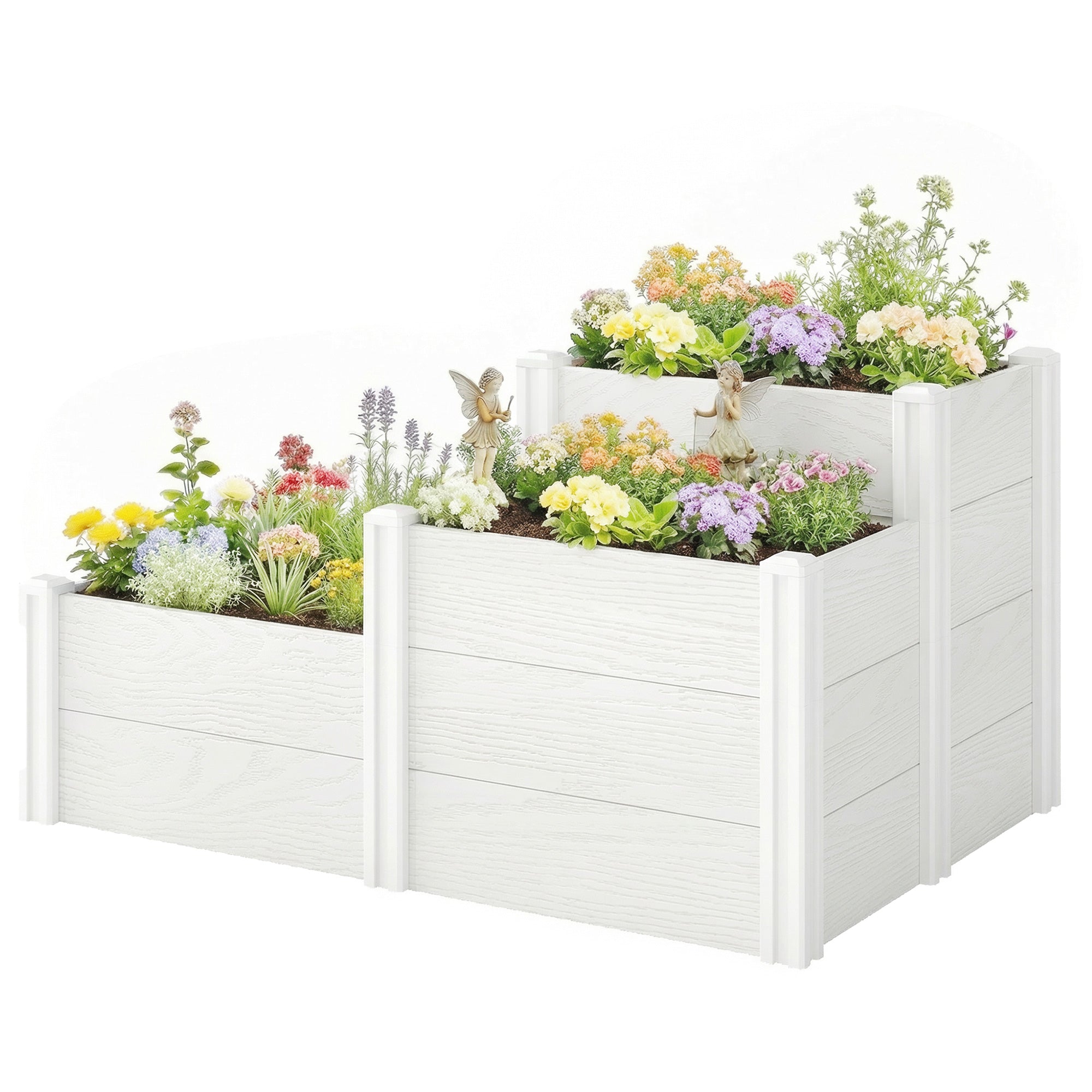 3-Tier Stackable Raised Garden Bed with Open Bottom – Modular Vinyl Planter Box for Garden & Balcony, 47.2 x 31.5 x 25.2 in, White