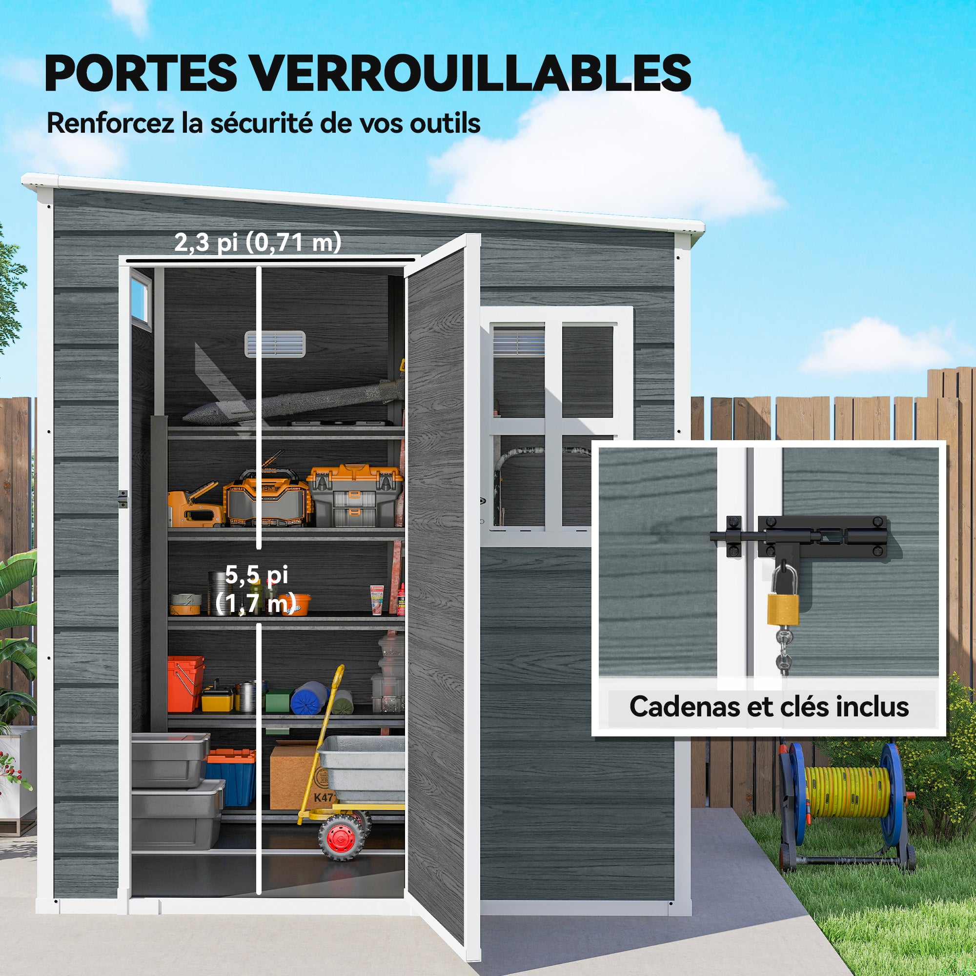 6 ft x 6 ft Weathered Gray Garden Shed with Floor, Wood-Effect Panels, Lockable Door & Windows for Patio, Lawn or Garage